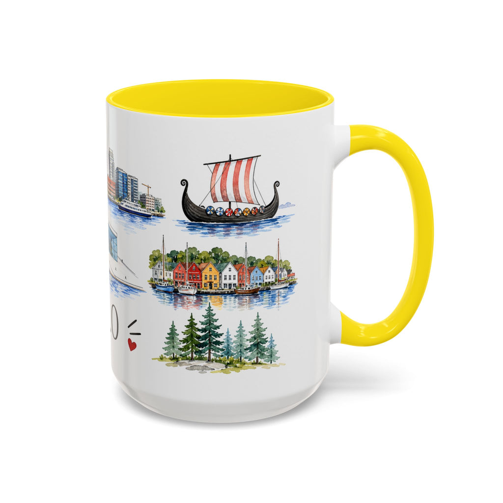 Oslo Illustrated Travel Mug | City Souvenir Accent Coffee Mug | 11oz 15oz Ceramic Cup