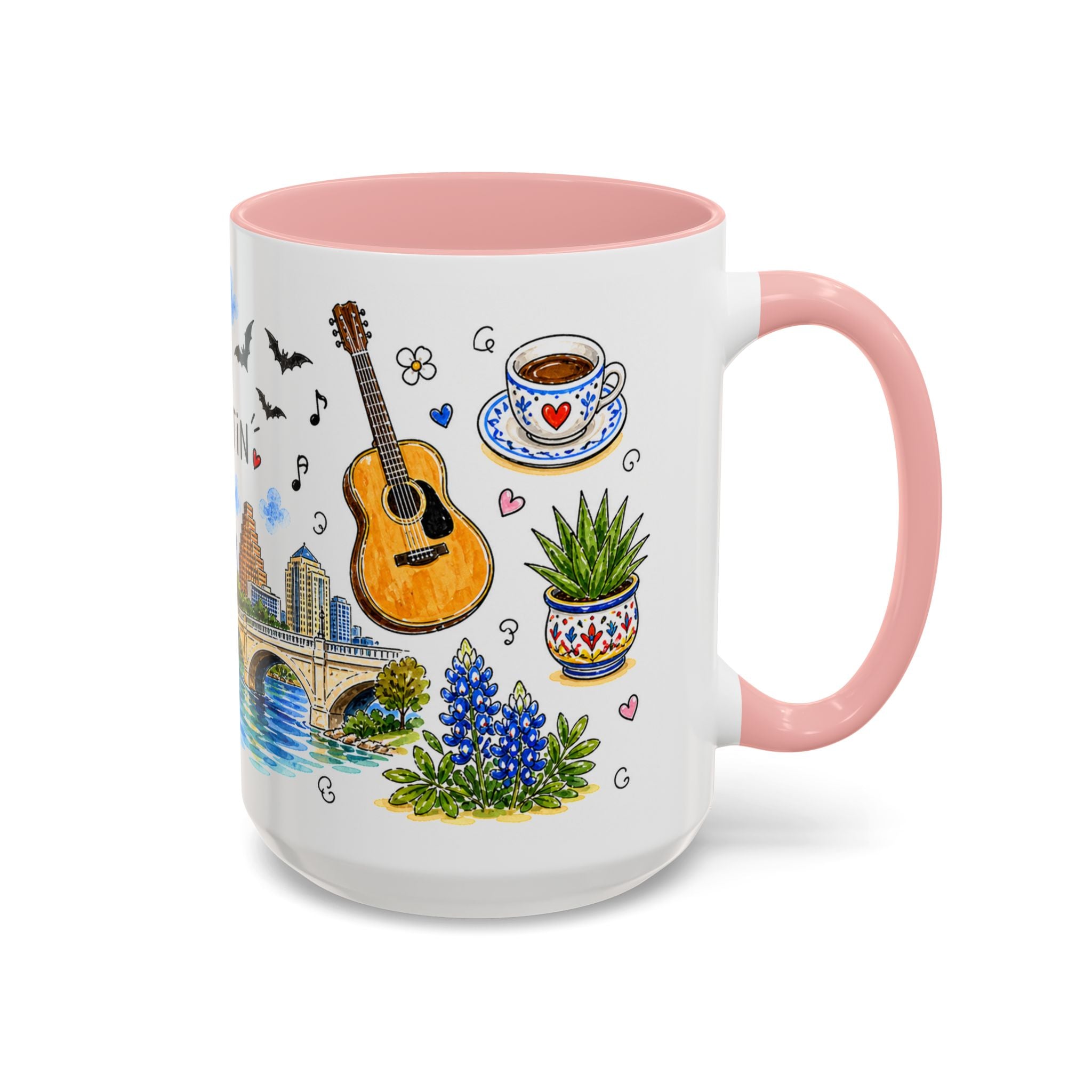 Austin Illustrated Travel Mug | City Souvenir Accent Coffee Mug | 11oz 15oz Ceramic Cup