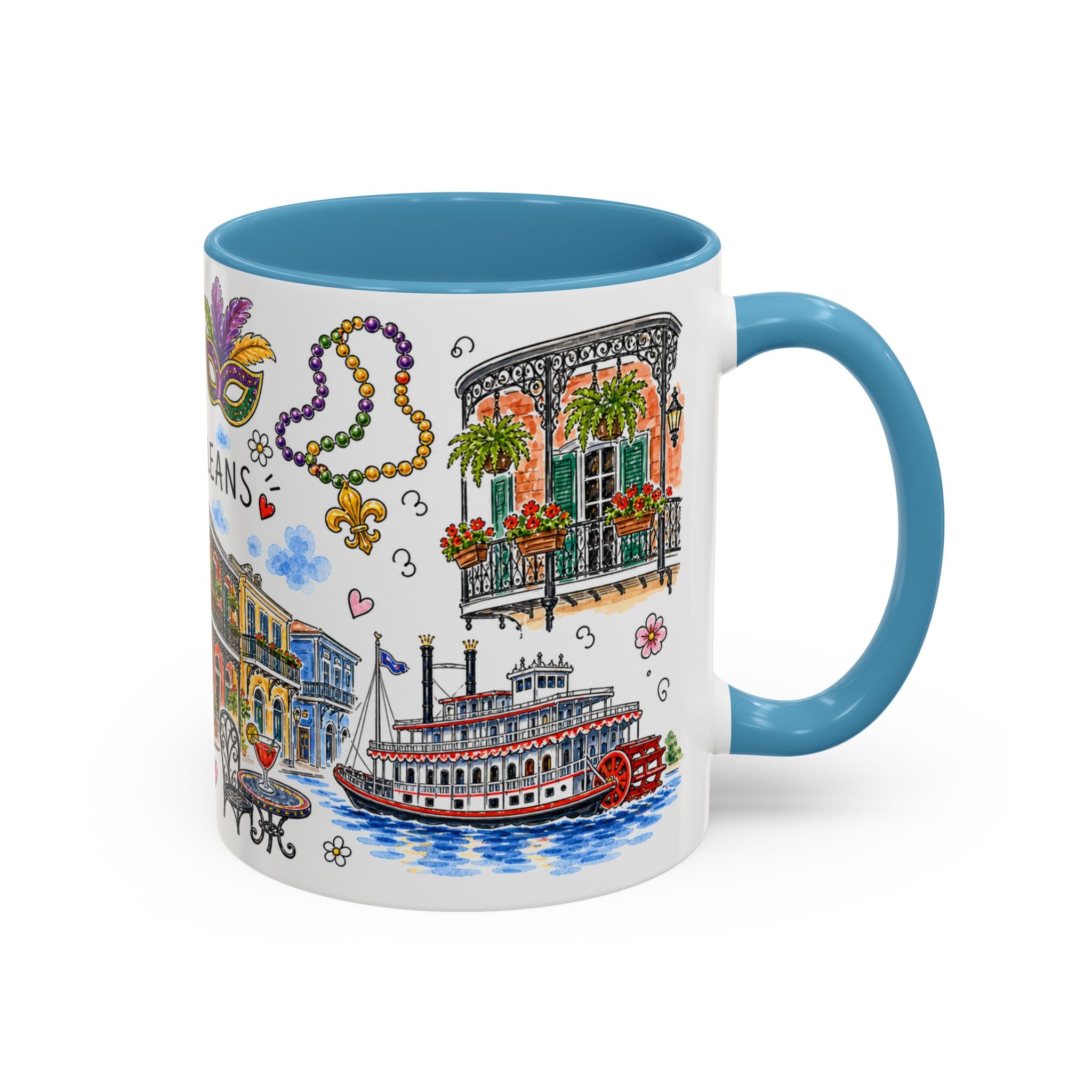 New Orleans Illustrated Travel Mug | City Souvenir Accent Coffee Mug | 11oz 15oz Ceramic Cup