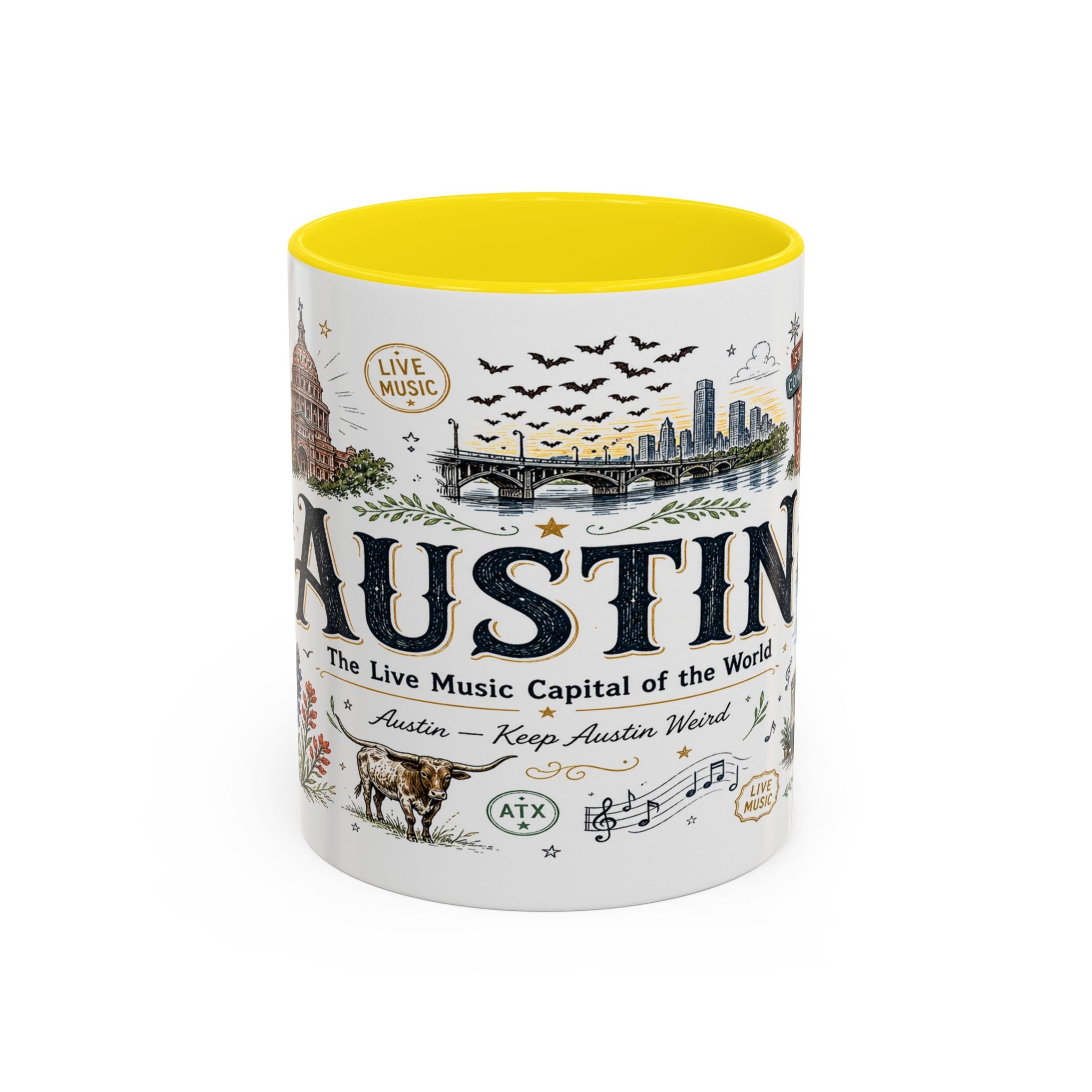 Austin Coffee Mug | Texas Souvenir City Gift | Accent Color Ceramic 11oz 15oz