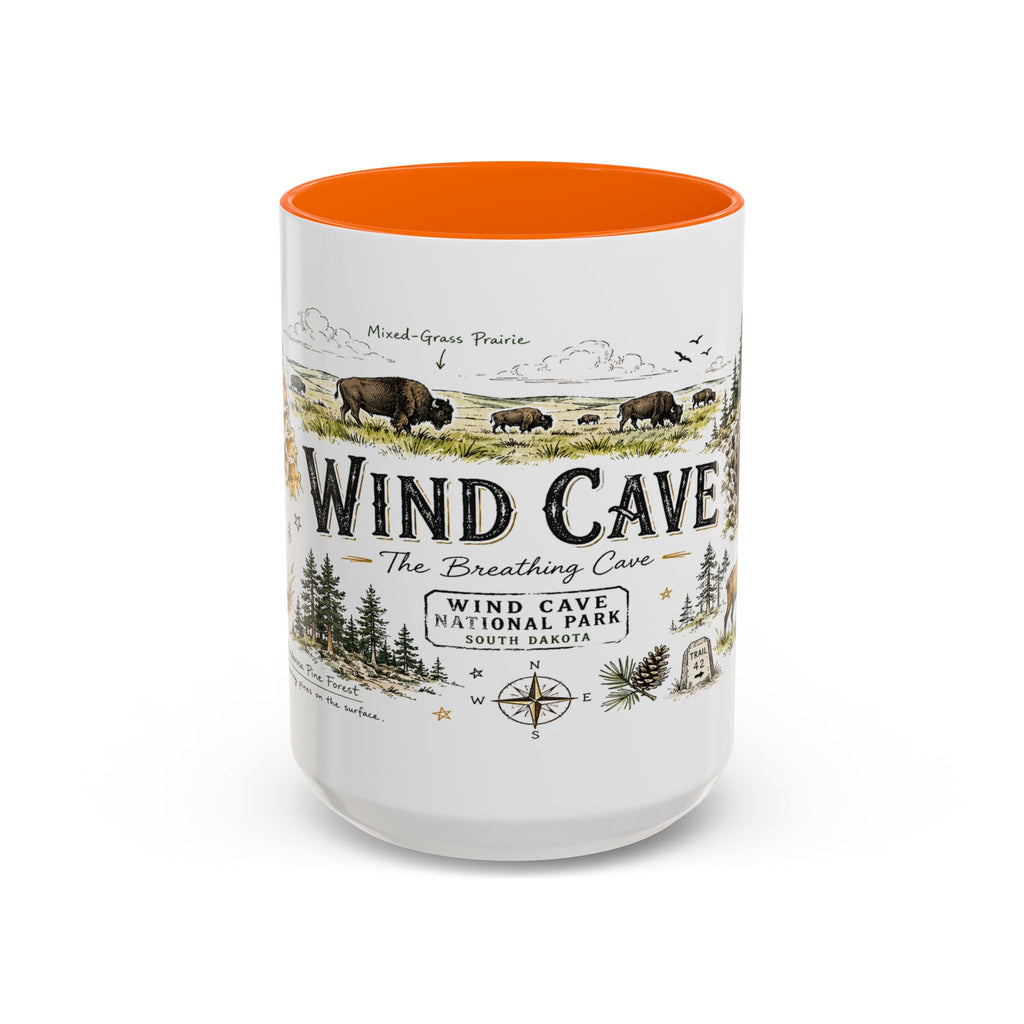 Wind Cave National Park Coffee Mug | South Dakota Cave Bison Prairie Gift | Accent Color Ceramic 11oz 15oz