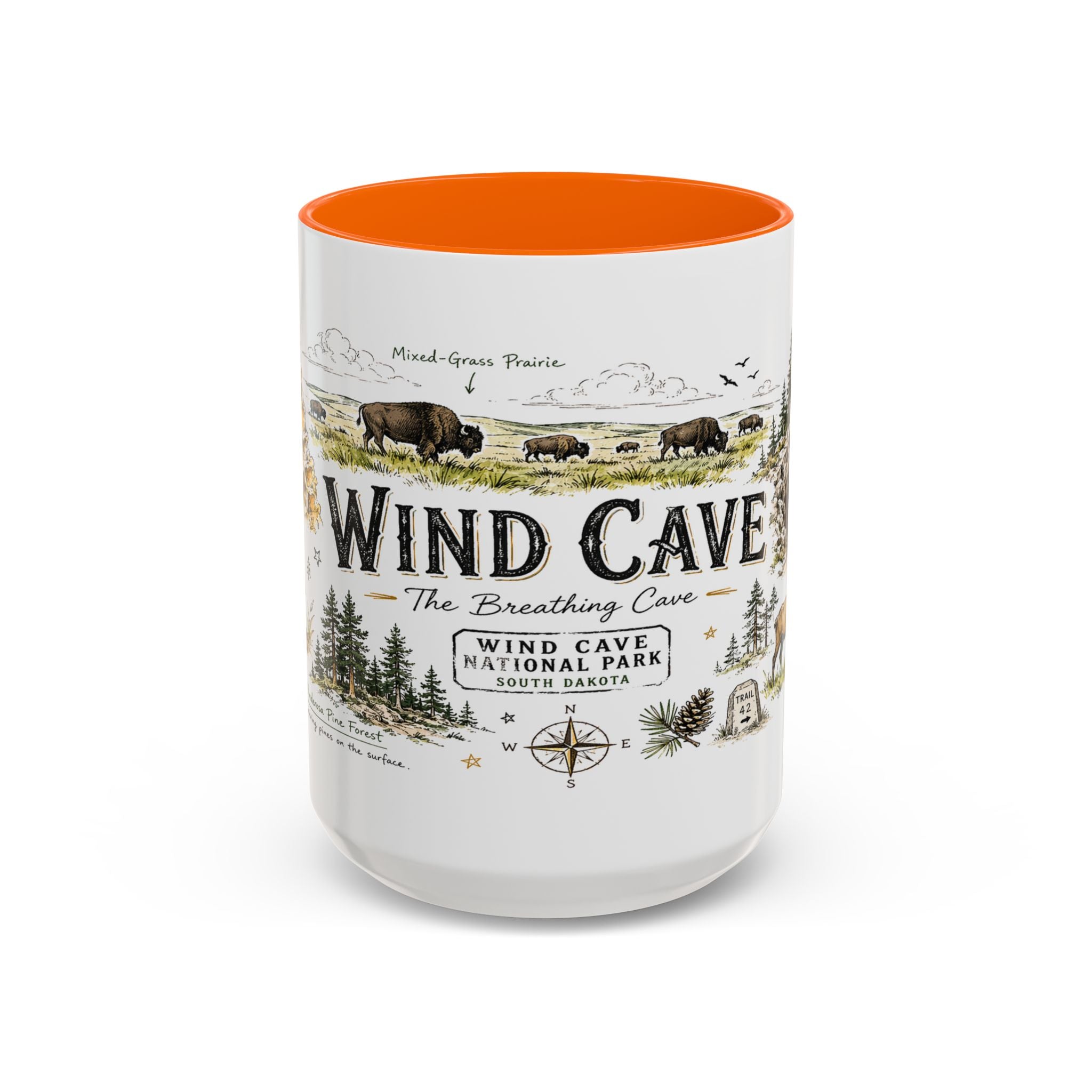 Wind Cave National Park Coffee Mug | South Dakota Cave Bison Prairie Gift | Accent Color Ceramic 11oz 15oz