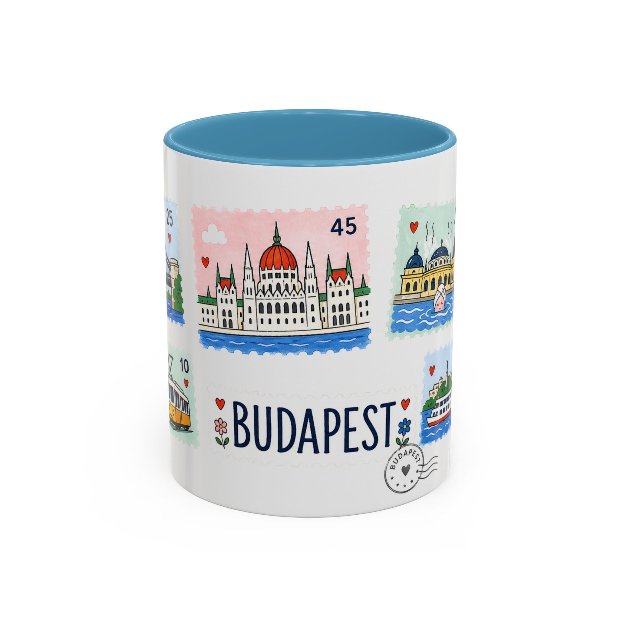Budapest Coffee Mug | Postage Stamp Collage Mug | Travel Souvenir Accent Cup 11oz 15oz