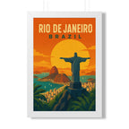 Rio de Janeiro Sunset Brazil Framed Poster | Vintage Travel Wall Art | Black Walnut White Frame | 16x24 20x30