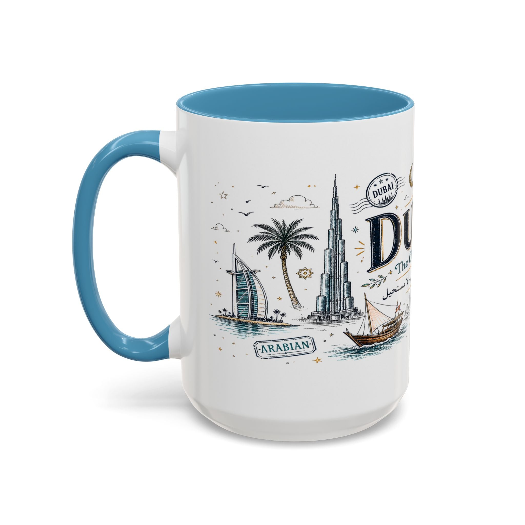Dubai Coffee Mug | UAE Souvenir Travel Gift | Accent Color Ceramic 11oz 15oz