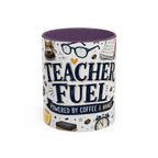 Teacher Fuel Coffee Mug | Powered by Coffee and Wine Funny Gift | Accent Color Ceramic 11oz 15oz