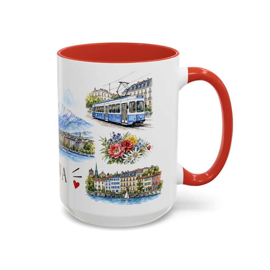 Geneva Illustrated Travel Mug | City Souvenir Accent Coffee Mug | 11oz 15oz Ceramic Cup