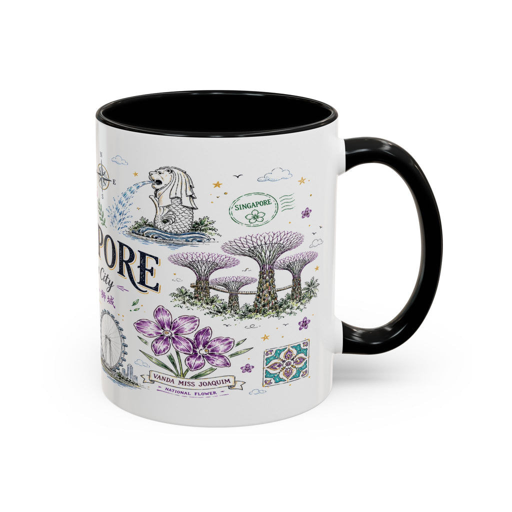 Singapore Coffee Mug | Asia Souvenir Travel Gift | Accent Color Ceramic 11oz 15oz