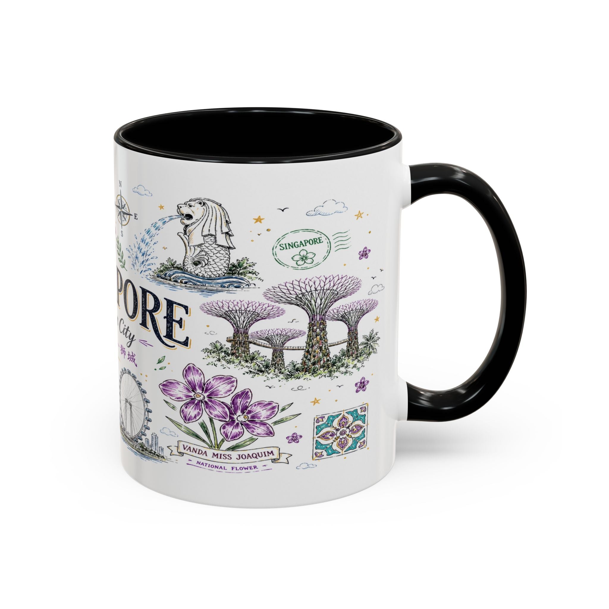 Singapore Coffee Mug | Asia Souvenir Travel Gift | Accent Color Ceramic 11oz 15oz