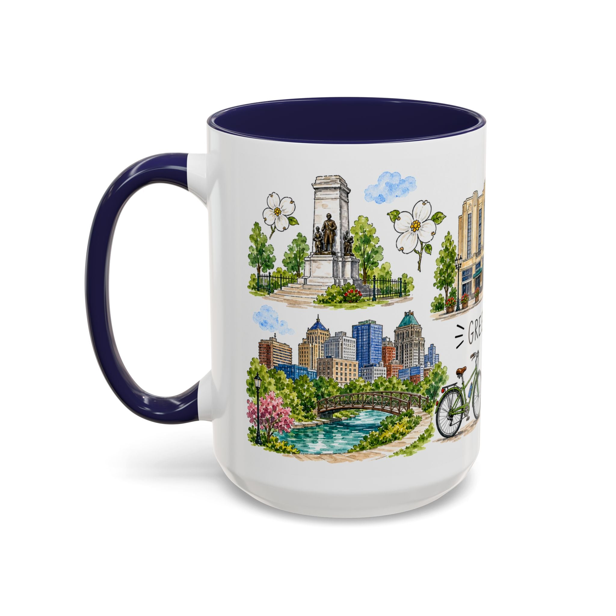 Greensboro Illustrated Travel Mug | City Souvenir Accent Coffee Mug | 11oz 15oz Ceramic Cup