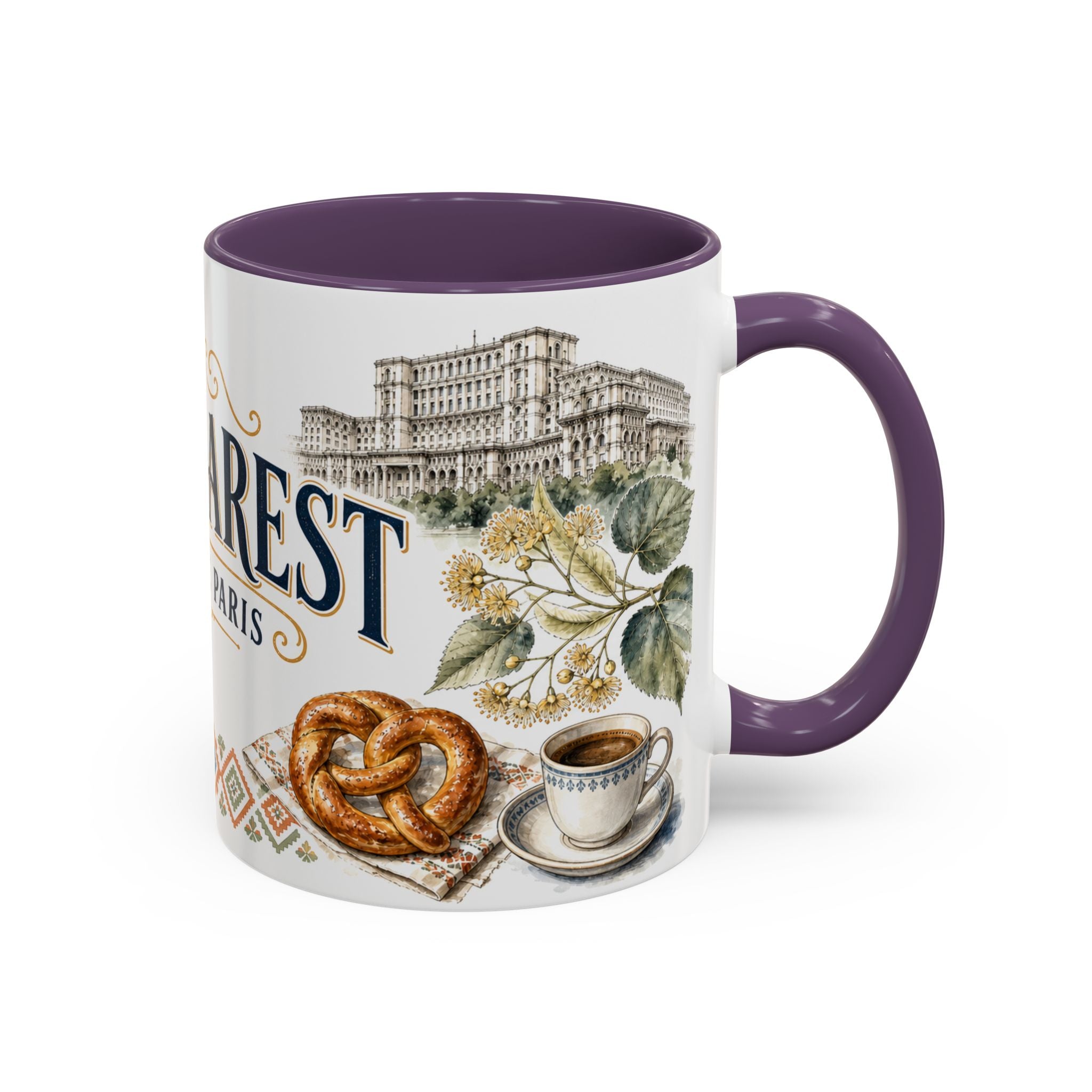 Bucharest Coffee Mug | Romania Travel Souvenir | Vintage Illustrated City Gift | 11 oz 15 oz Accent Mug