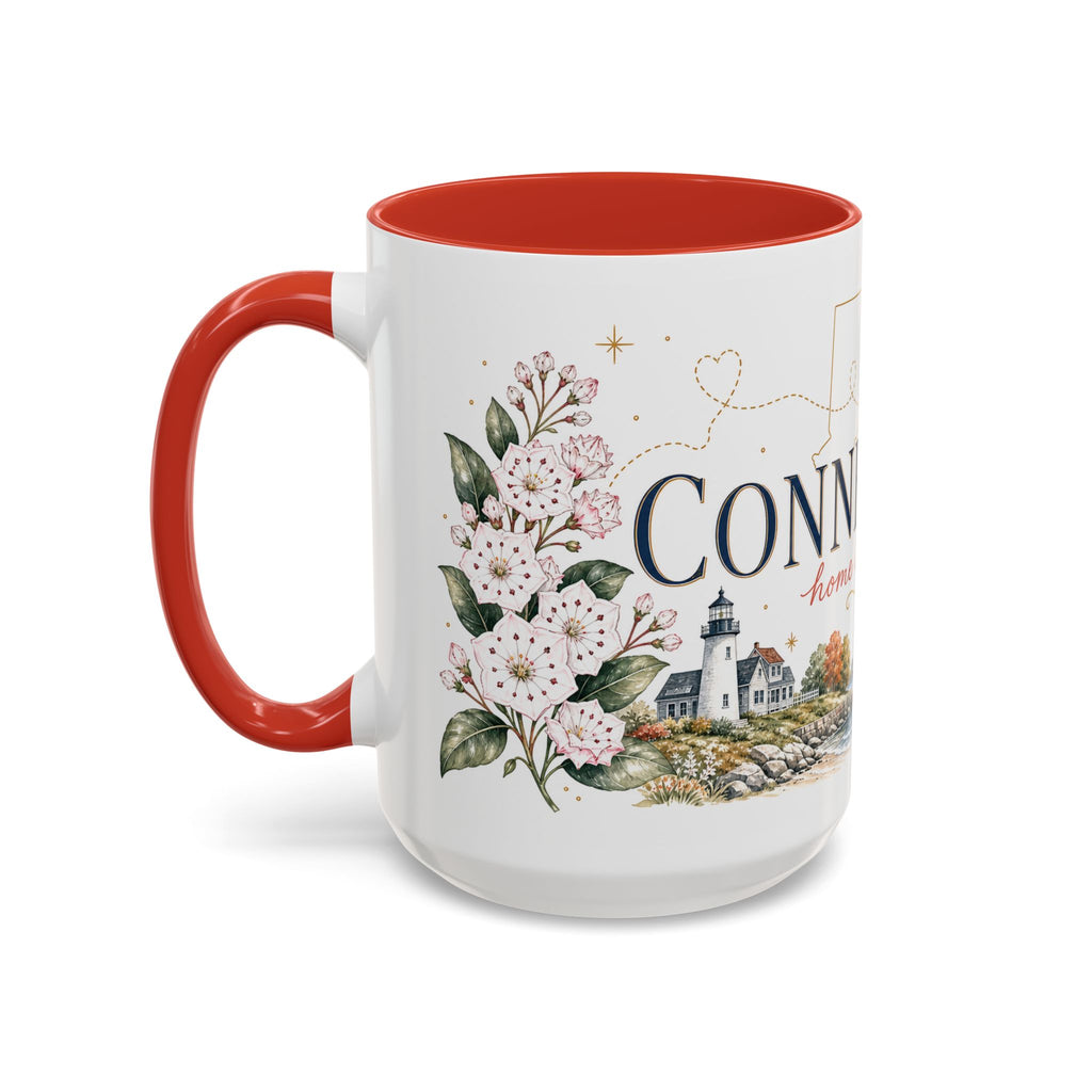 Connecticut State Map Mug | Botanical Accent Coffee Cup (11oz 15oz)