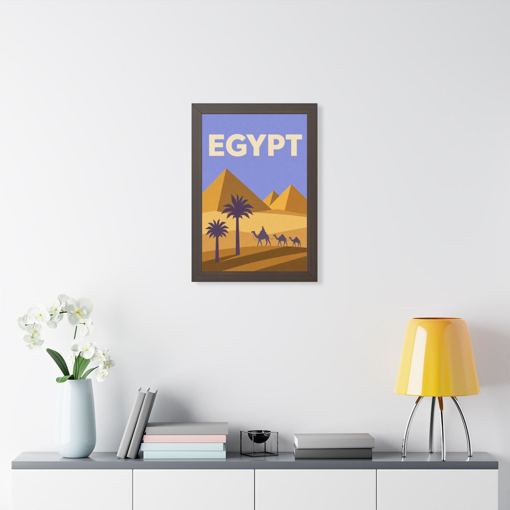 Egypt Pyramids Egypt Framed Poster | Vintage Travel Wall Art | Black Walnut White Frame | 16x24 20x30