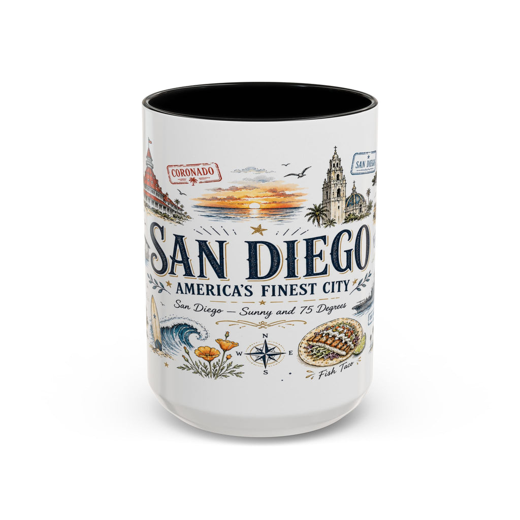 San Diego Coffee Mug | California Souvenir City Gift | Accent Color Ceramic 11oz 15oz