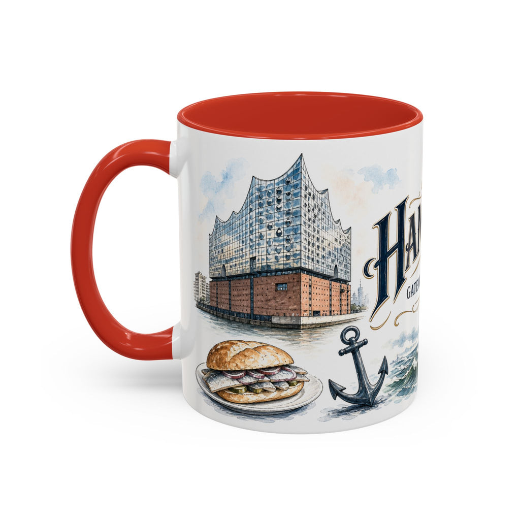 Hamburg Coffee Mug | Germany Travel Souvenir | Vintage Illustrated City Gift | 11 oz 15 oz Accent Mug
