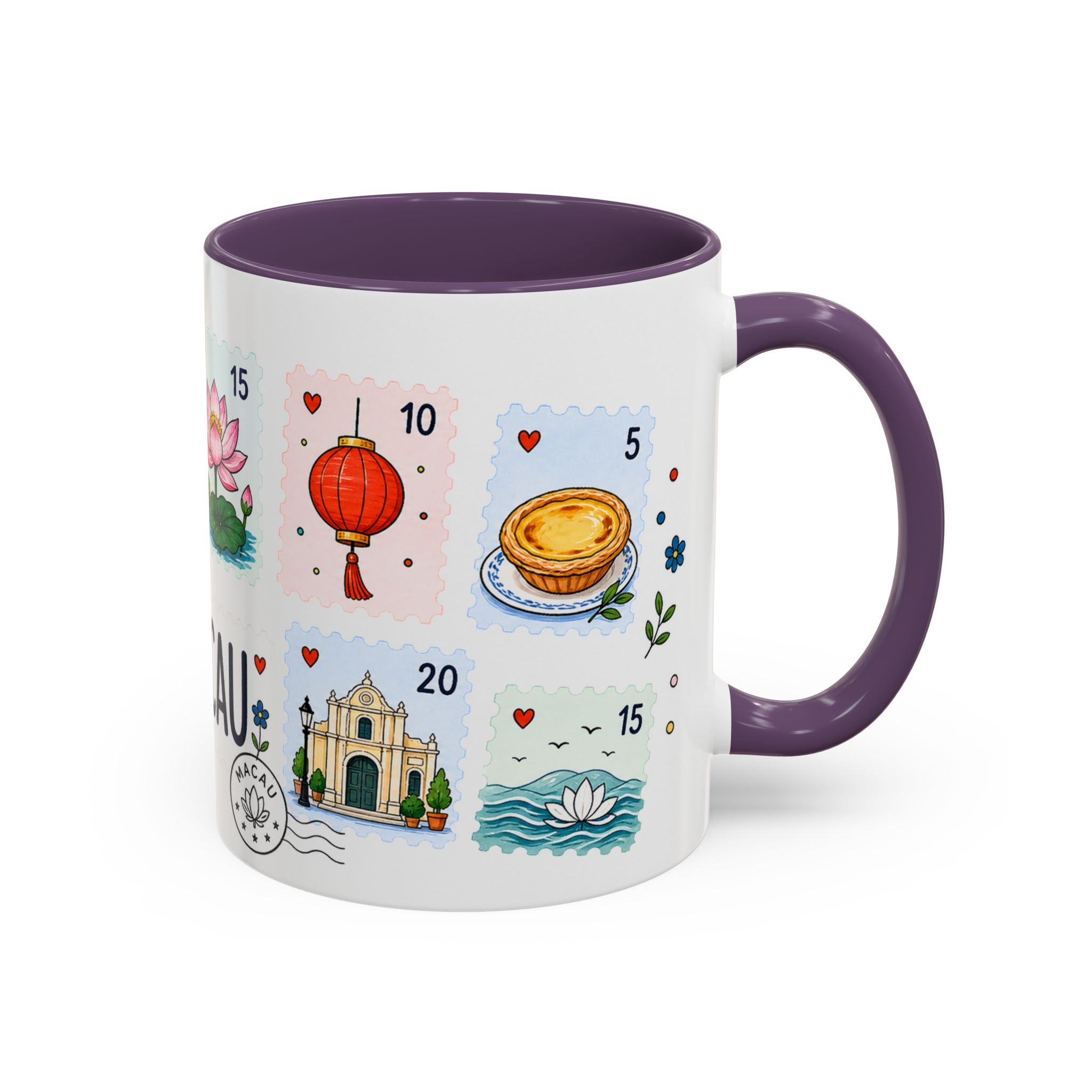Macau Coffee Mug | Postage Stamp Collage Mug | Travel Souvenir Accent Cup 11oz 15oz