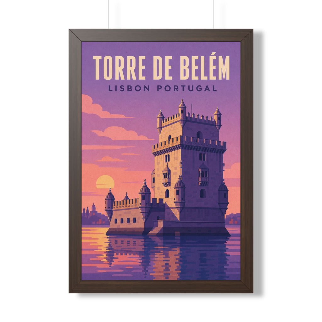 Belém Tower Lisbon Portugal Framed Poster | Vintage Travel Wall Art | Black Walnut White Frame | 16x24 20x30
