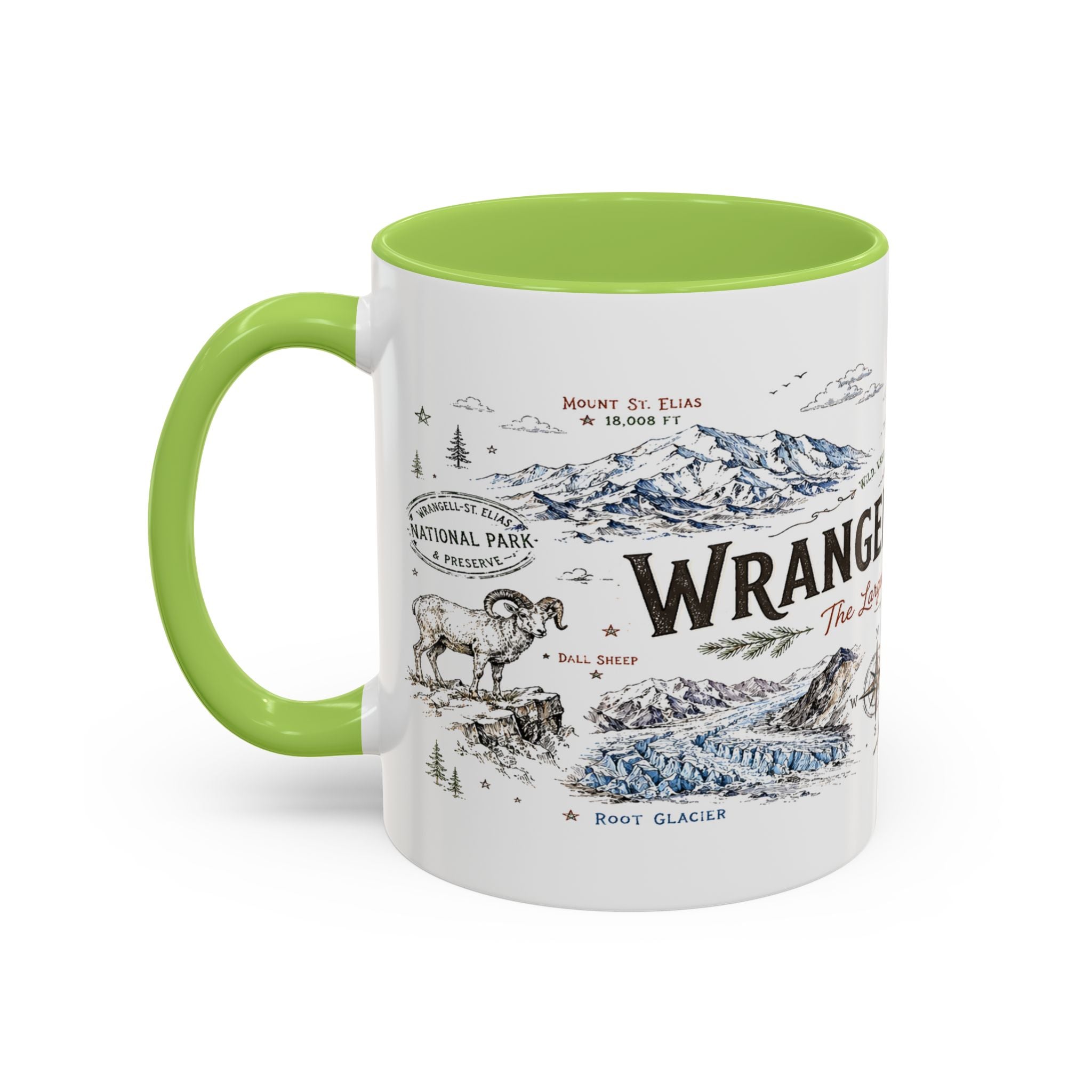 Wrangell-St. Elias National Park Coffee Mug | Alaska Wilderness Climbing Gift | Accent Color Ceramic 11oz 15oz