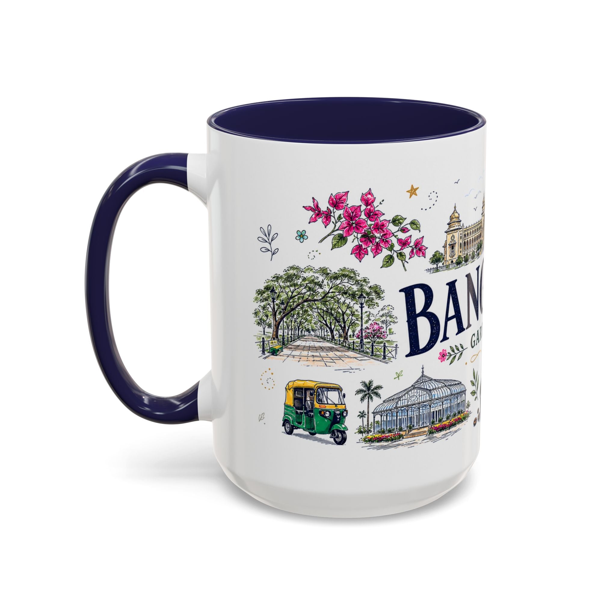 Bangalore Coffee Mug | India Souvenir Travel Gift | Accent Color Ceramic 11oz 15oz