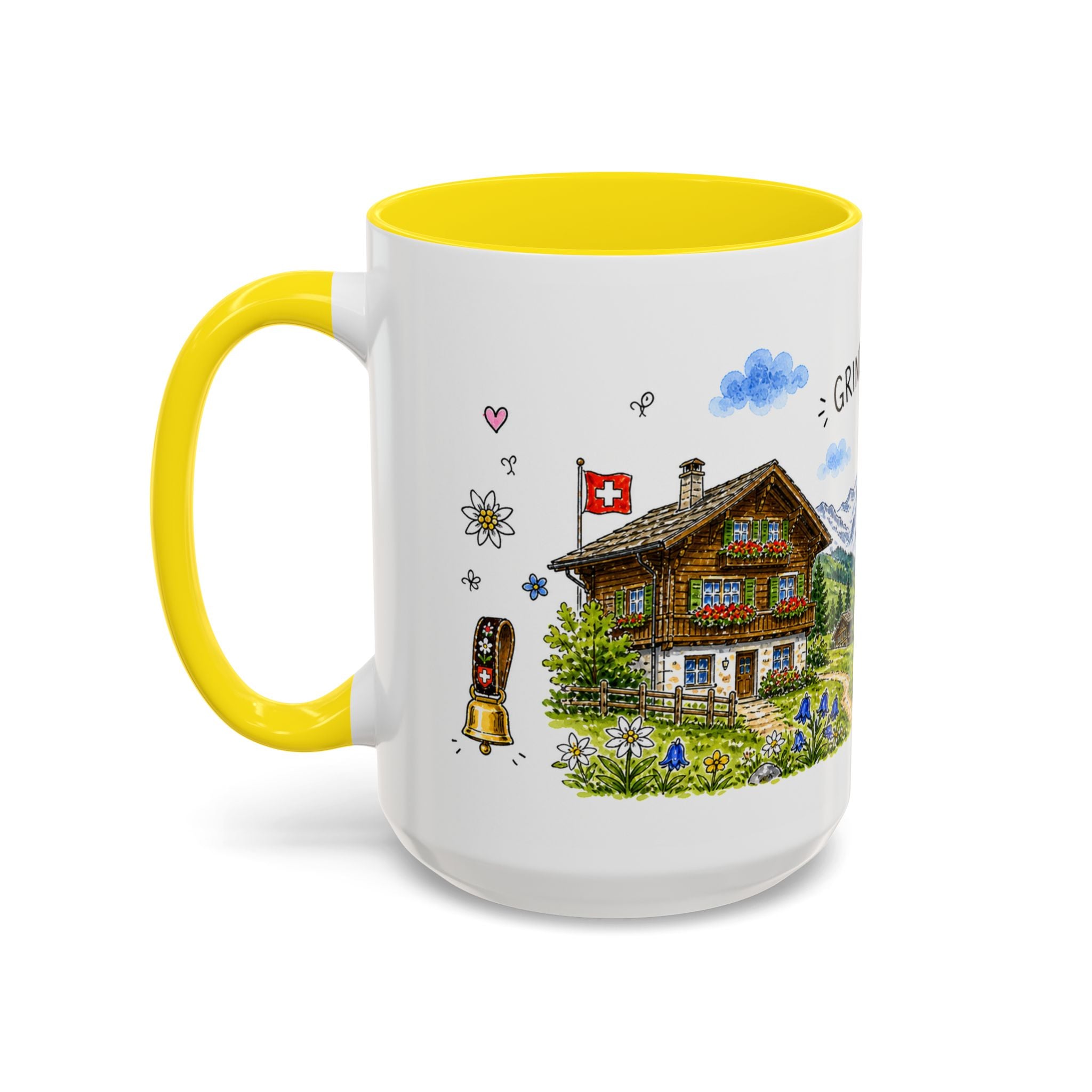 Grindelwald Illustrated Travel Mug | Switzerland Souvenir Accent Coffee Mug | 11oz 15oz Ceramic Cup