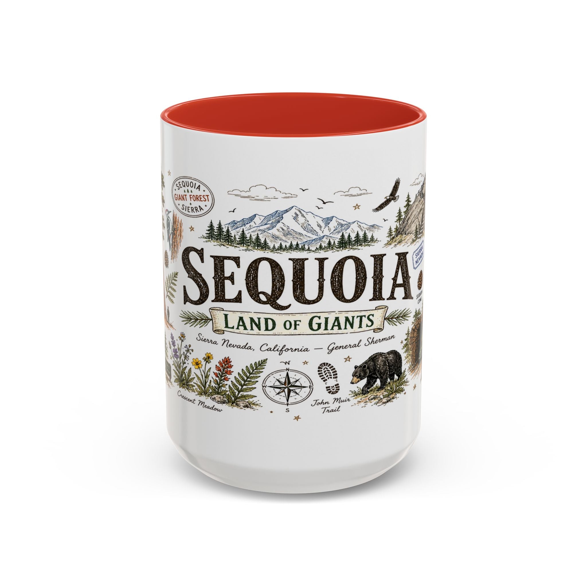 Sequoia Coffee Mug | National Park Hiking California Gift | Accent Color Ceramic 11oz 15oz