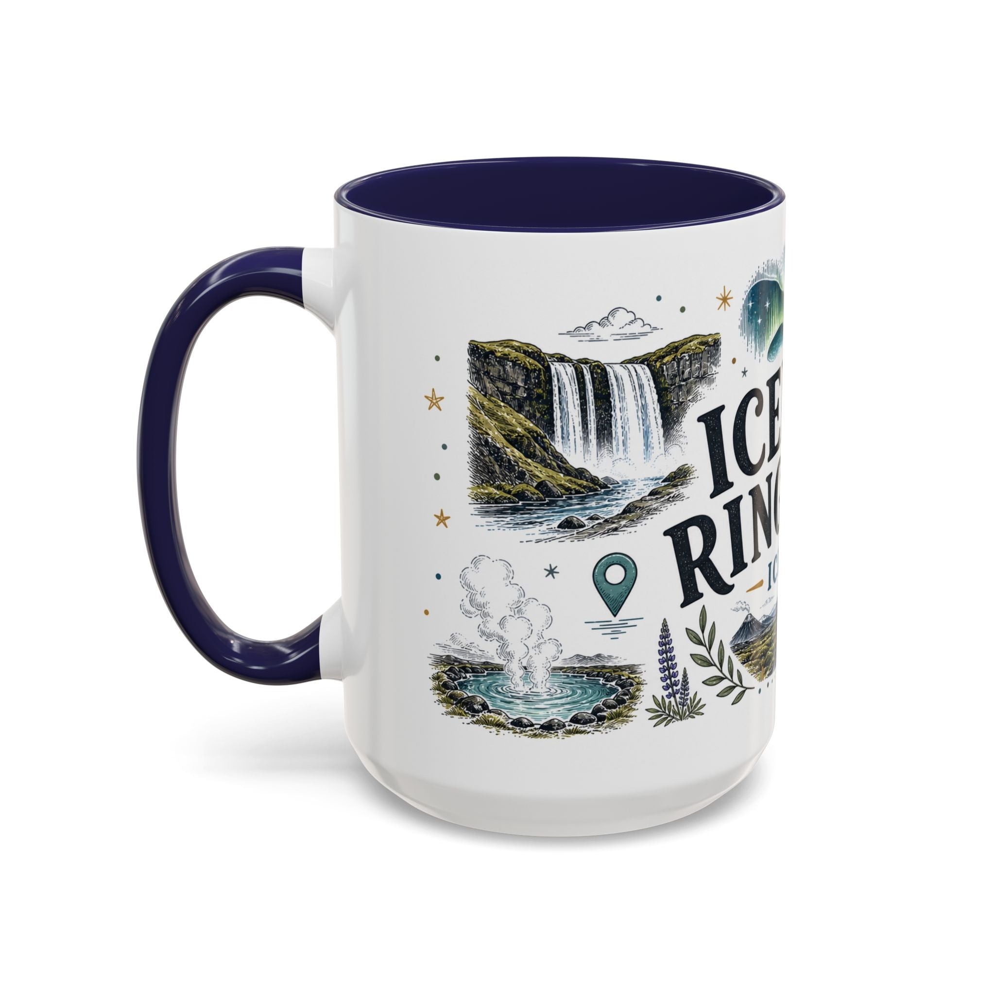 Iceland Ring Road Coffee Mug | Travel Destination Souvenir Gift | Accent Color Ceramic 11oz 15oz