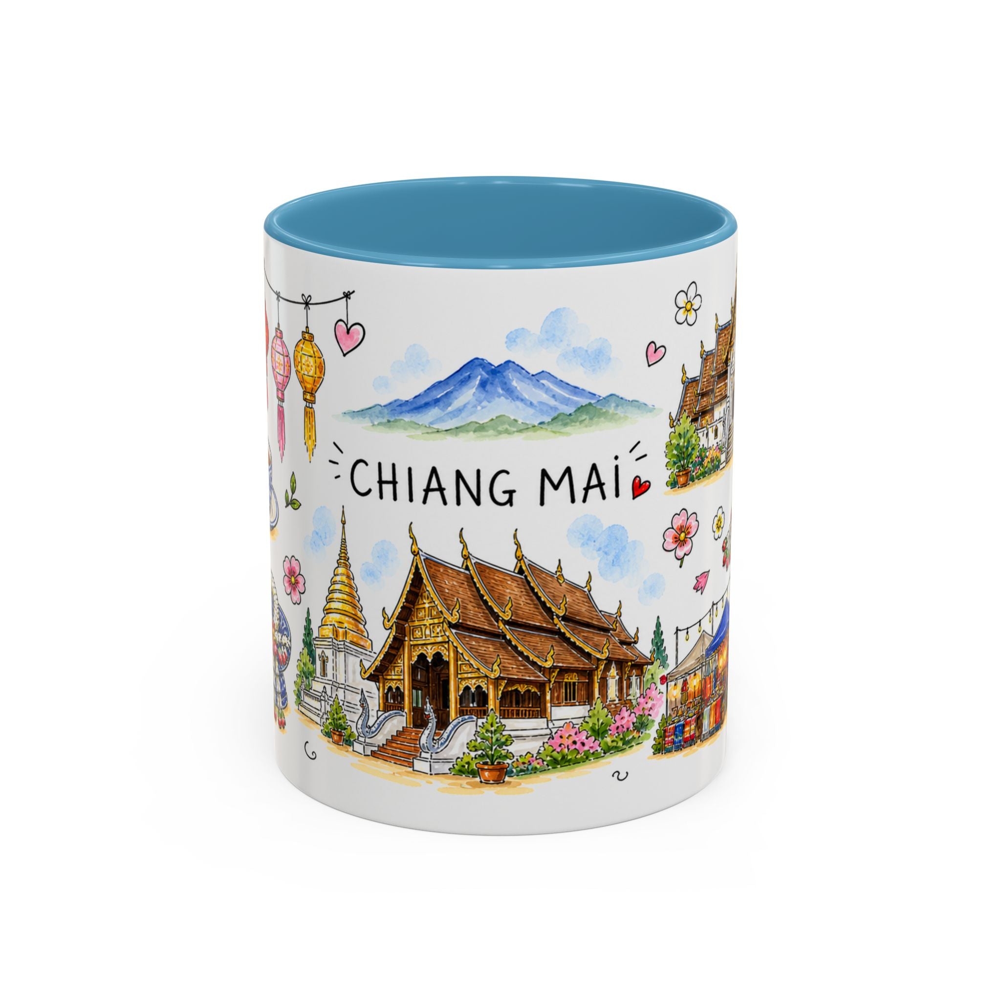 Chiang Mai Illustrated Travel Mug | City Souvenir Accent Coffee Mug | 11oz 15oz Ceramic Cup