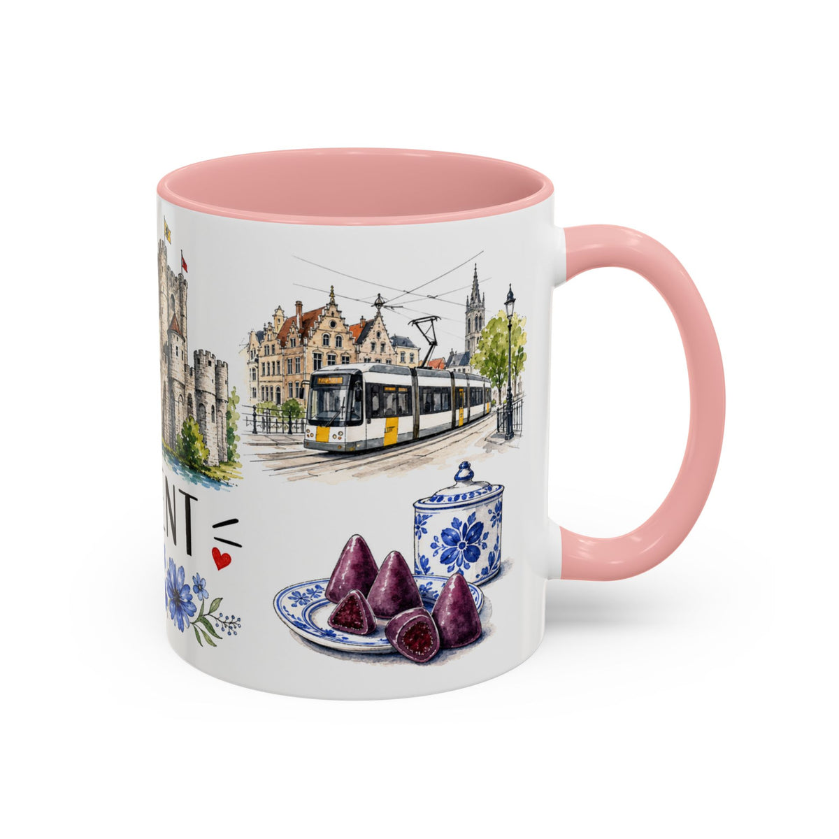 Ghent Illustrated Travel Mug | City Souvenir Accent Coffee Mug | 11oz 15oz Ceramic Cup