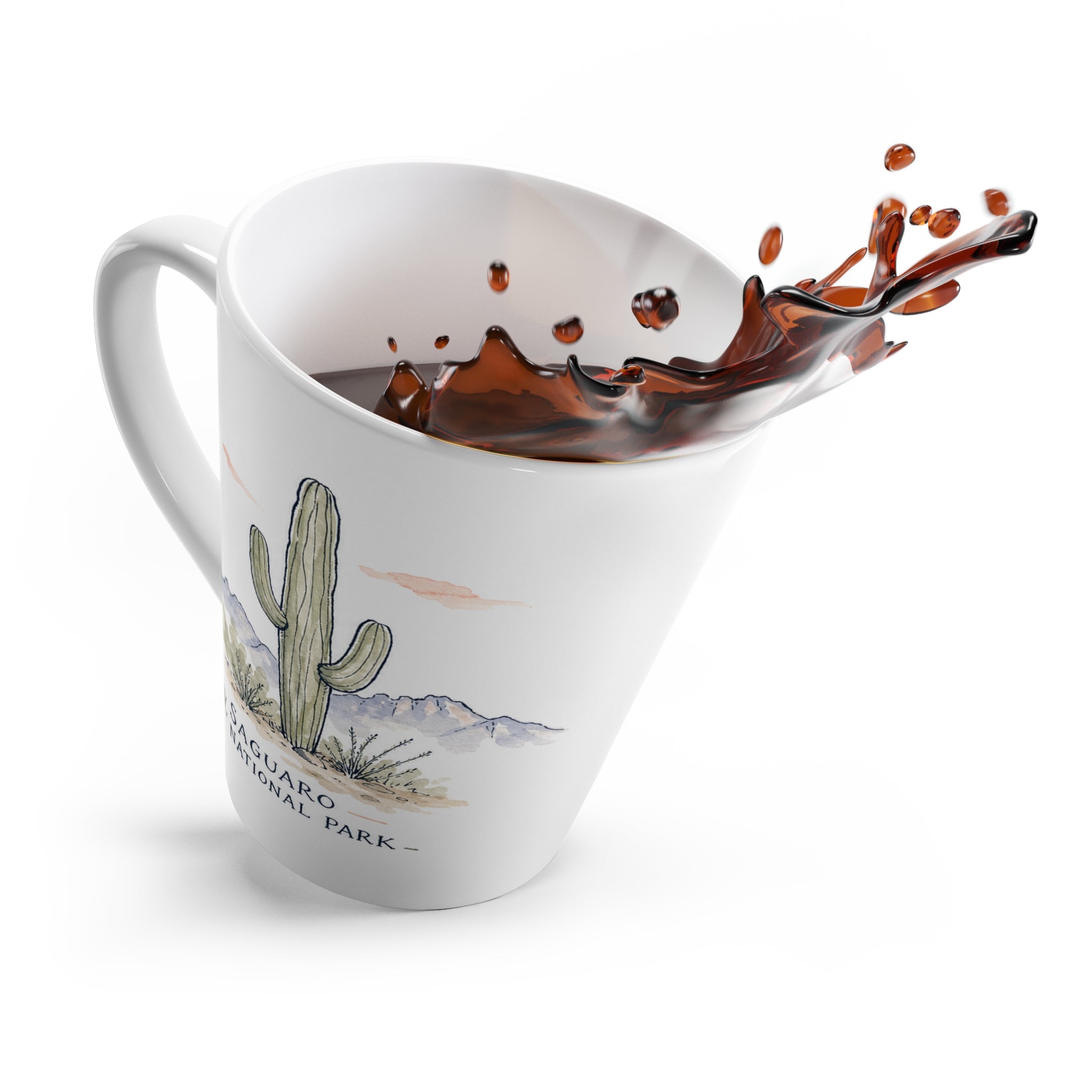 Saguaro National Park Latte Mug | Pastel Watercolor Nature Coffee Cup | 12 oz Travel Souvenir Gift