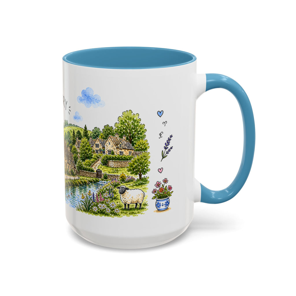 Bibury Illustrated Travel Mug | England Souvenir Accent Coffee Mug | 11oz 15oz Ceramic Cup