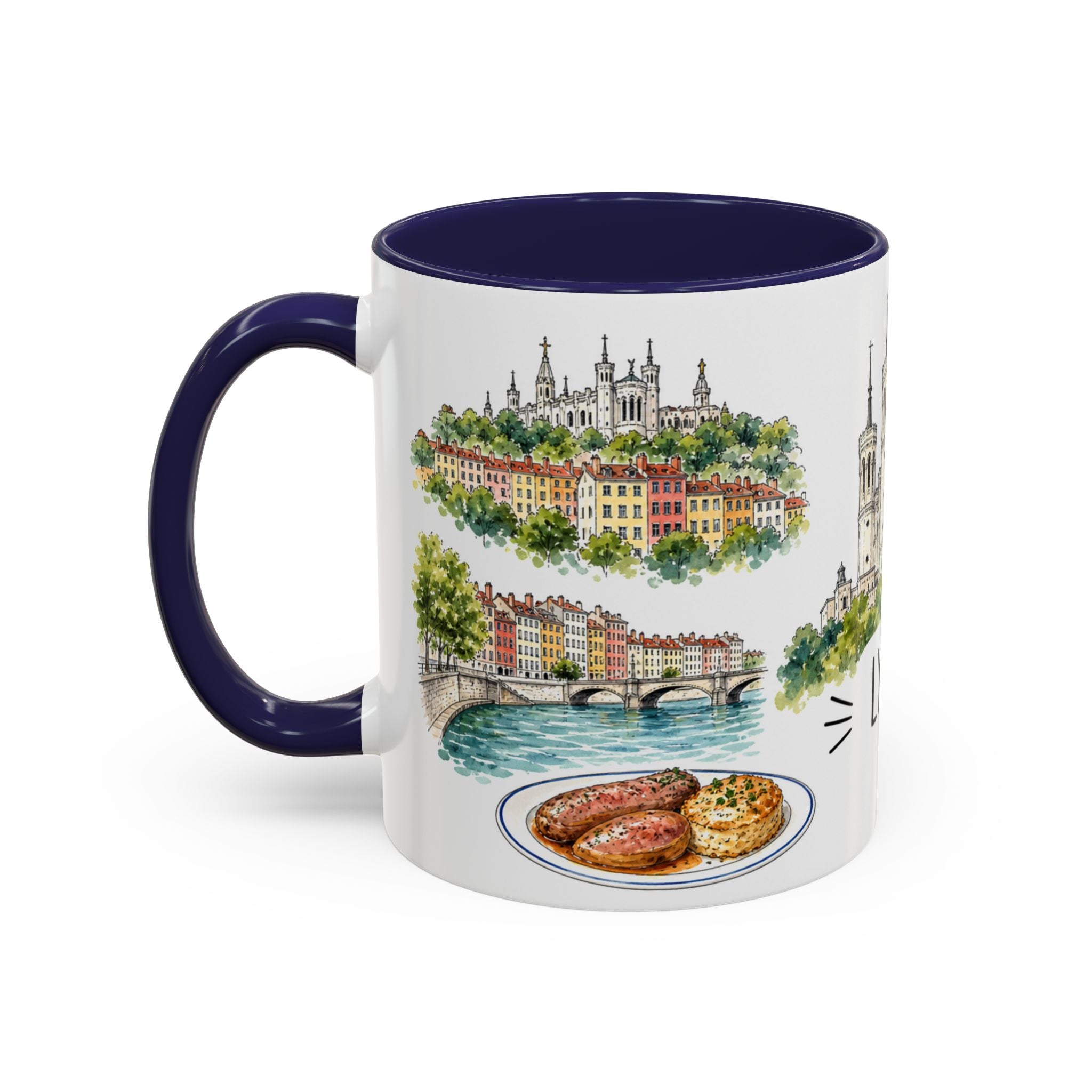 Lyon Illustrated Travel Mug | City Souvenir Accent Coffee Mug | 11oz 15oz Ceramic Cup
