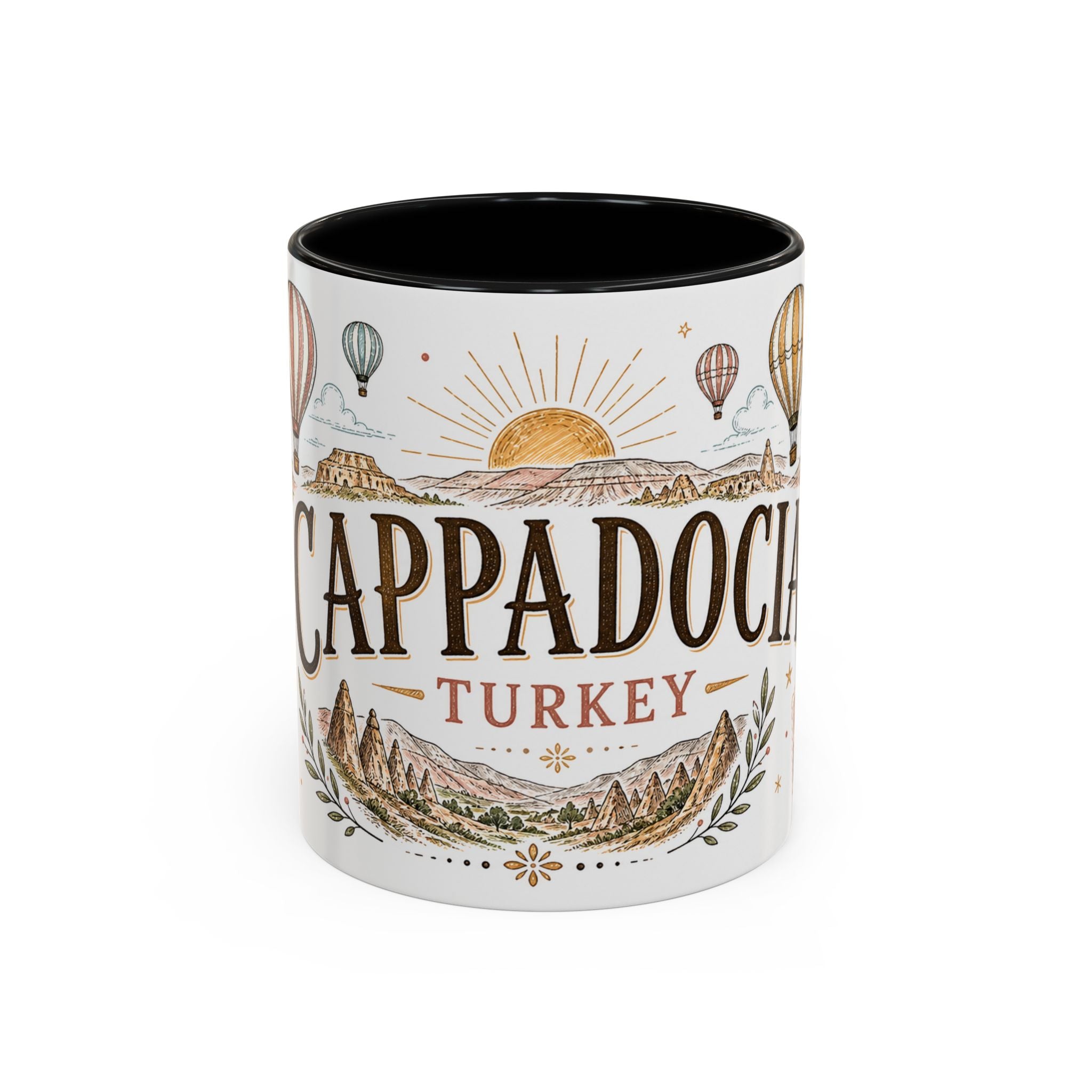 Cappadocia Coffee Mug | Travel Destination Souvenir Gift | Accent Color Ceramic 11oz 15oz