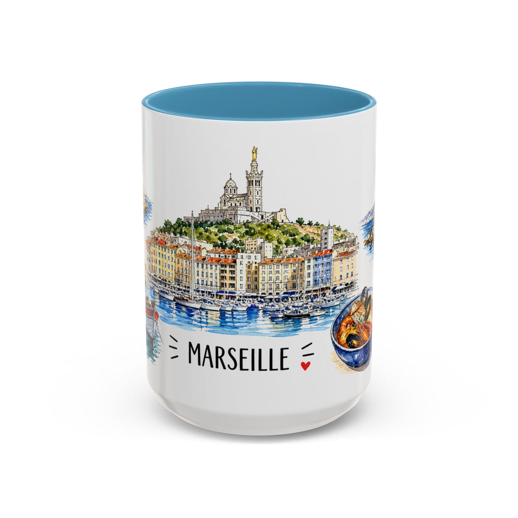 Marseille Illustrated Travel Mug | City Souvenir Accent Coffee Mug | 11oz 15oz Ceramic Cup