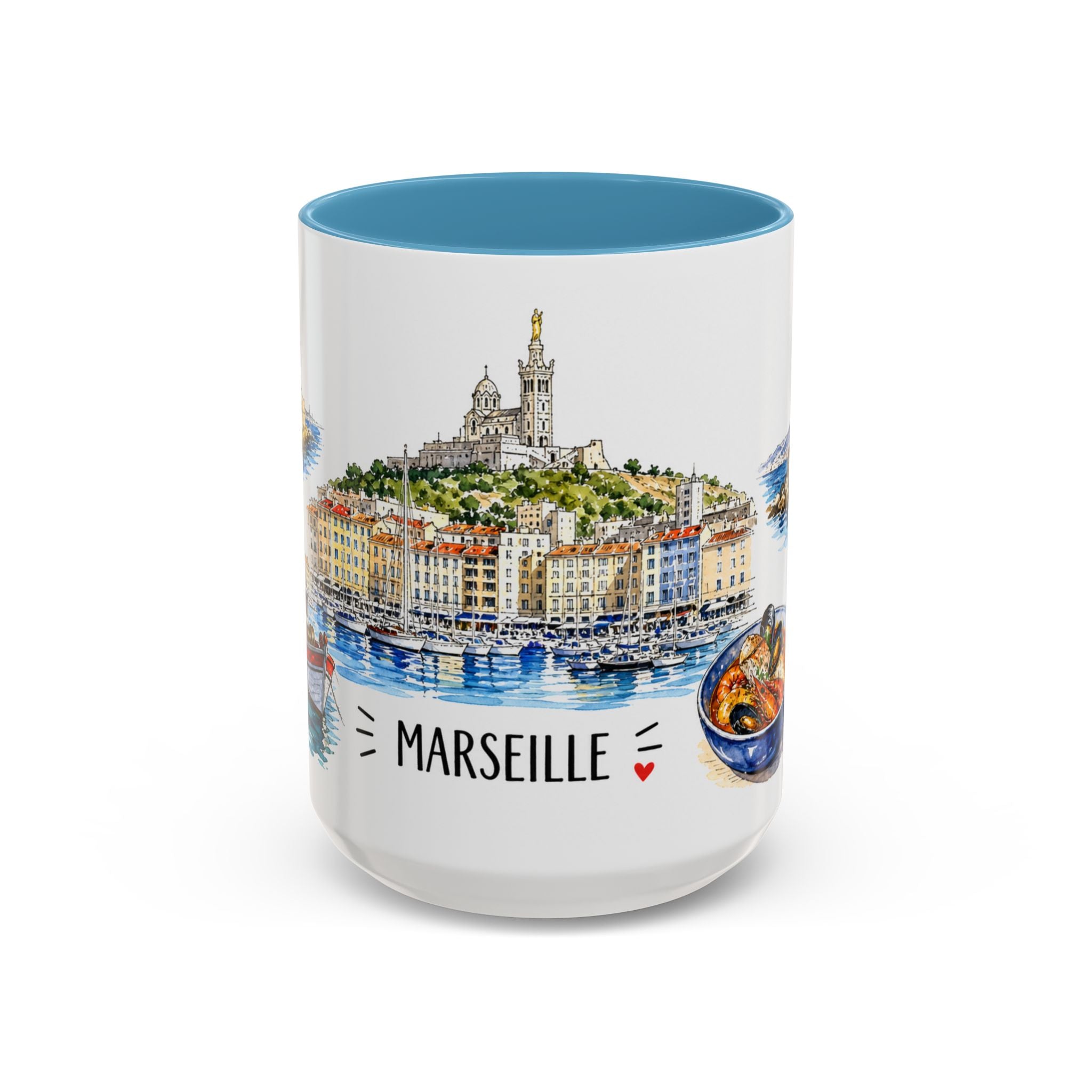 Marseille Illustrated Travel Mug | City Souvenir Accent Coffee Mug | 11oz 15oz Ceramic Cup