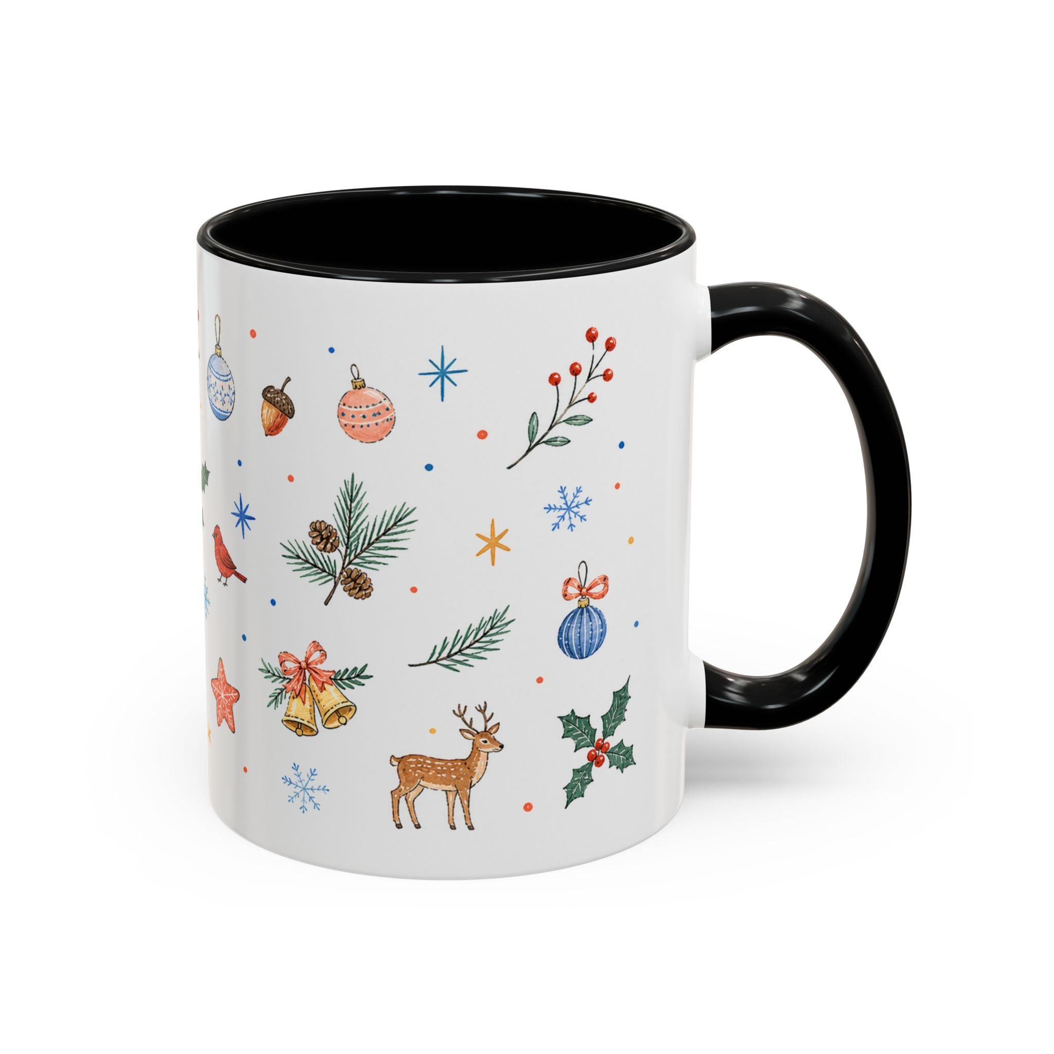 Woodland Christmas Mug | Deer Bird Watercolor Holiday Gift | Accent Cup 11oz 15oz