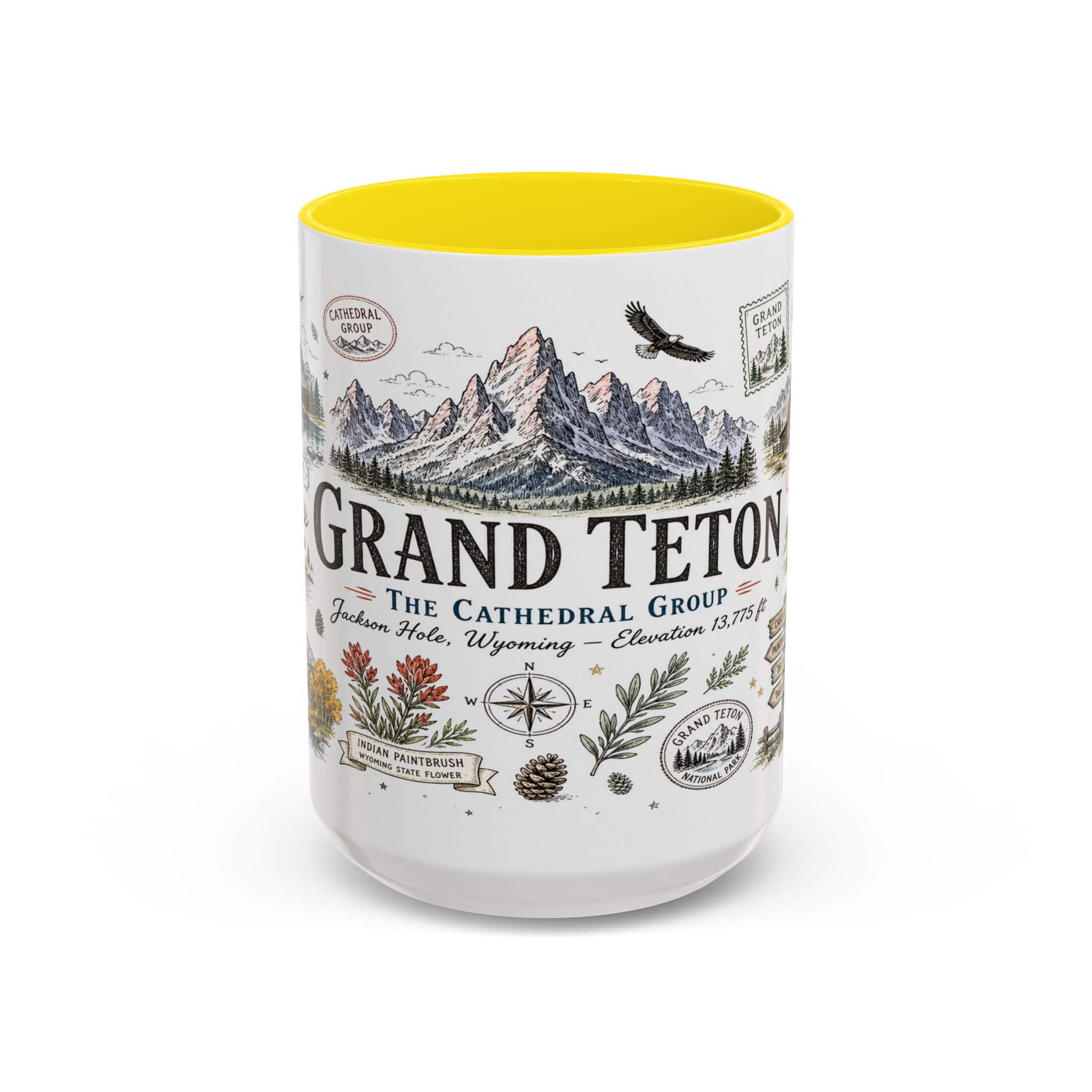 Grand Teton Coffee Mug | National Park Hiking Wyoming Gift | Accent Color Ceramic 11oz 15oz