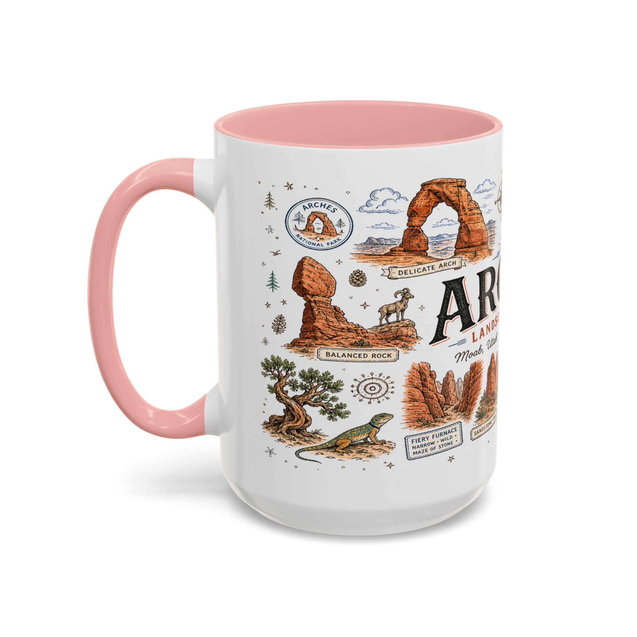 Arches Coffee Mug | National Park Hiking Utah Gift | Accent Color Ceramic 11oz 15oz