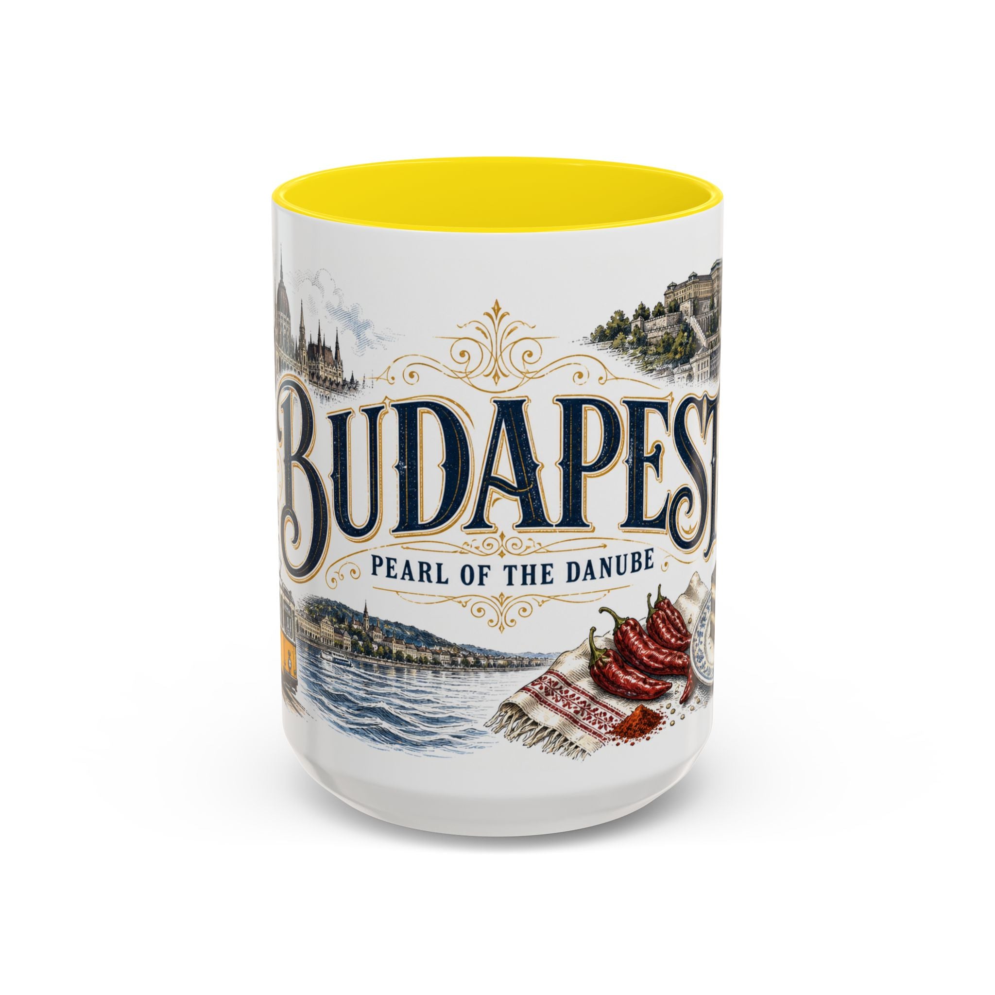 Budapest Coffee Mug | Hungary Travel Souvenir | Vintage Illustrated City Gift | 11 oz 15 oz Accent Mug