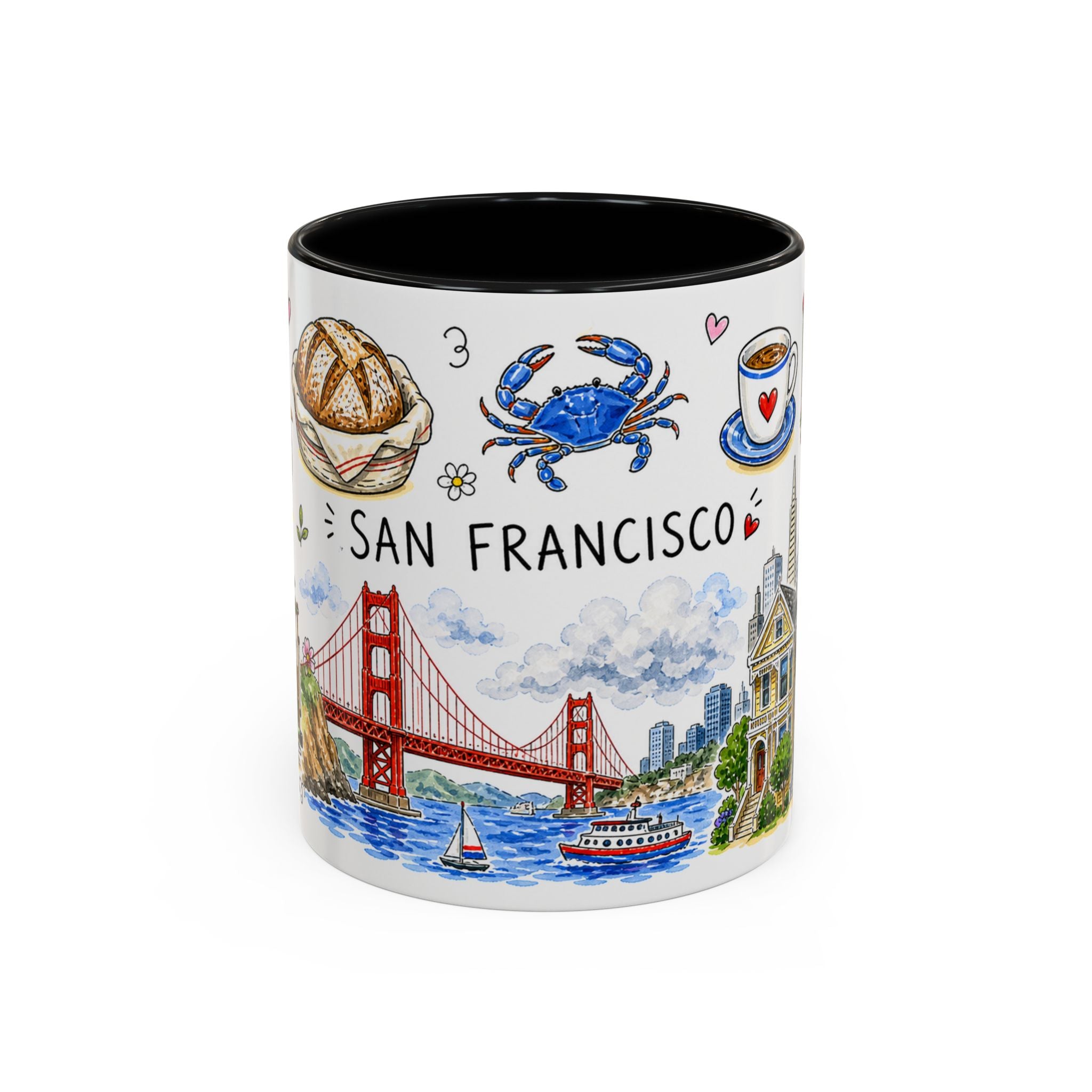 San Francisco Illustrated Travel Mug | City Souvenir Accent Coffee Mug | 11oz 15oz Ceramic Cup