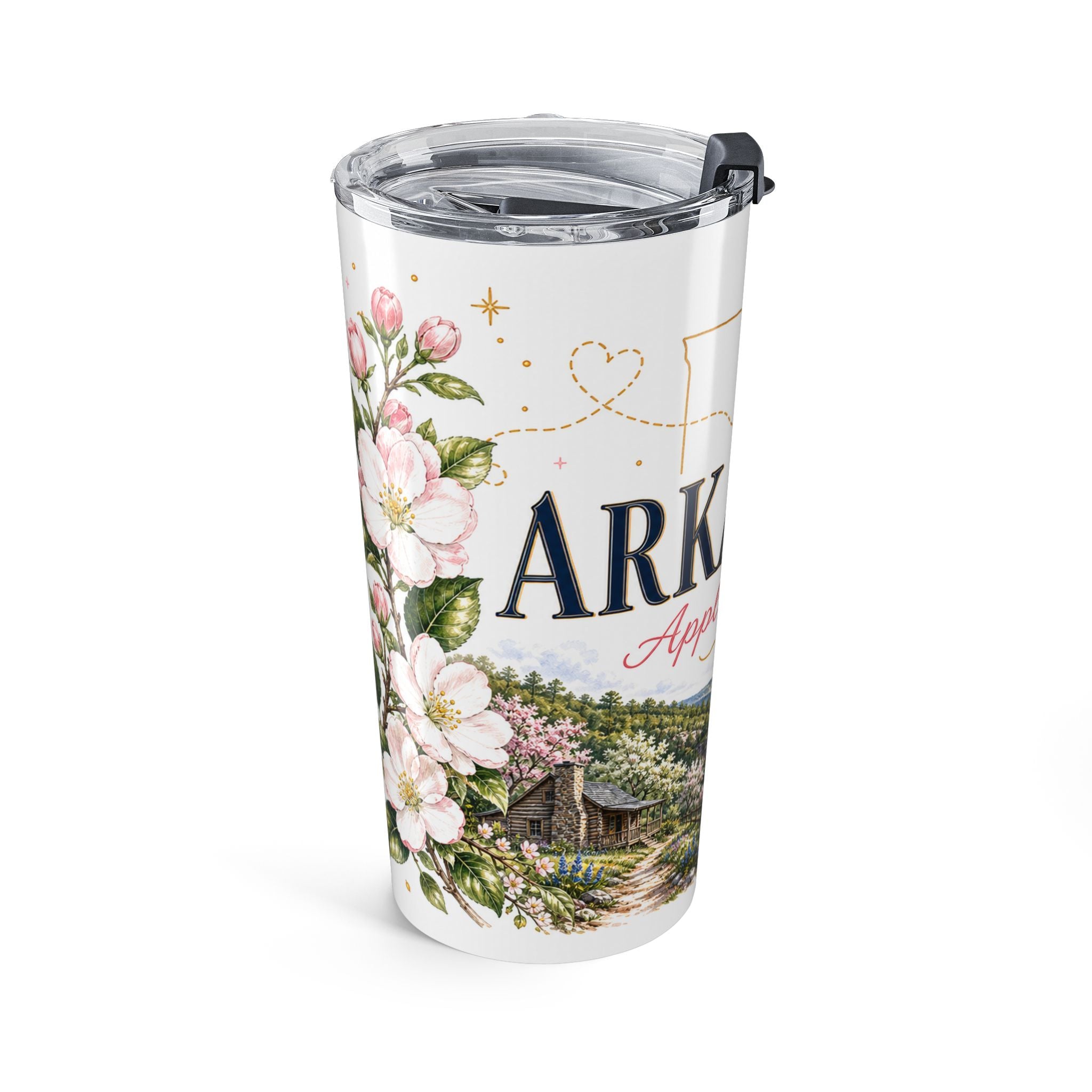 Arkansas State Flower 20oz Tumbler | Apple Blossom Botanical State Flower Gift | Insulated Stainless Steel Travel Cup