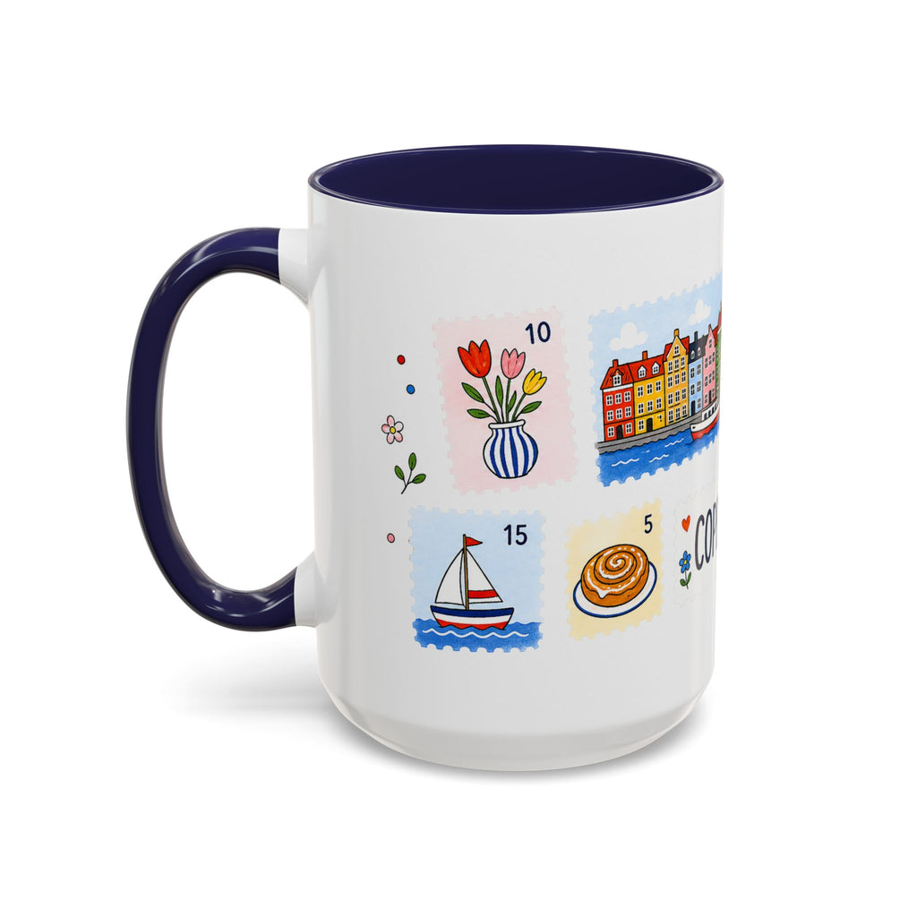 Copenhagen Coffee Mug | Postage Stamp Collage Mug | Travel Souvenir Accent Cup 11oz 15oz