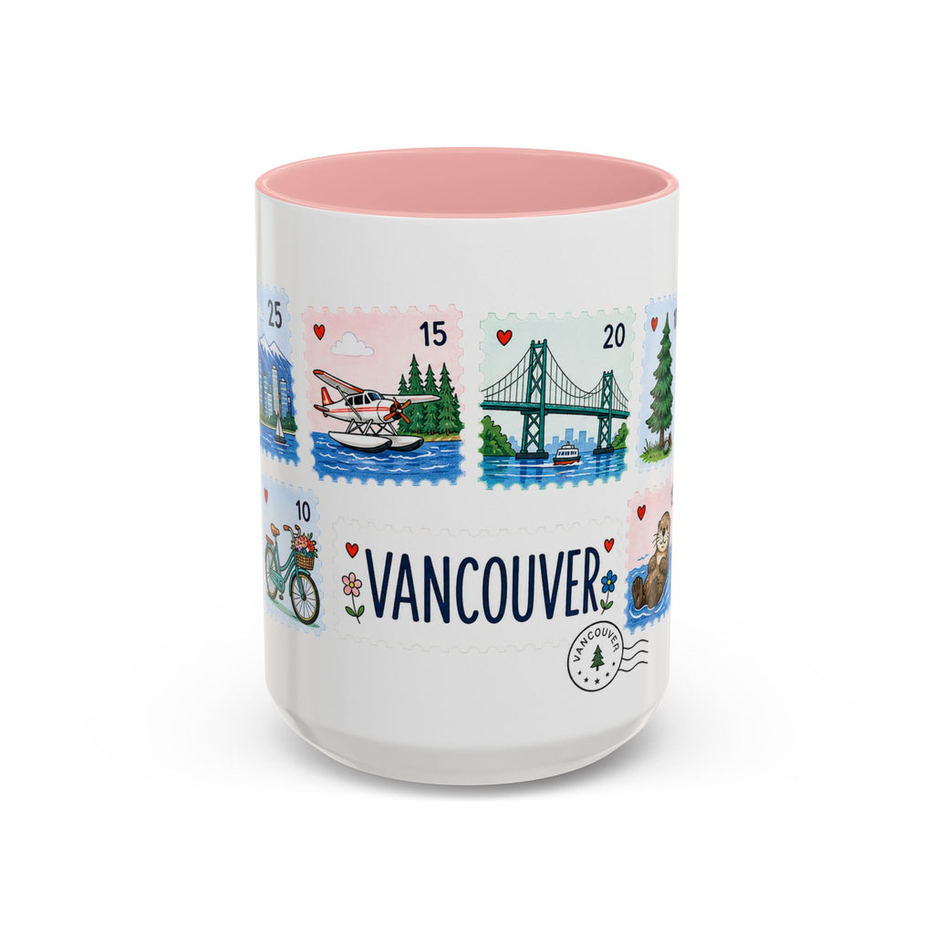 Vancouver Coffee Mug | Postage Stamp Collage Mug | Travel Souvenir Accent Cup 11oz 15oz
