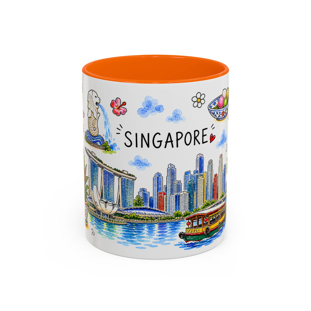Singapore Illustrated Travel Mug | City Souvenir Accent Coffee Mug | 11oz 15oz Ceramic Cup