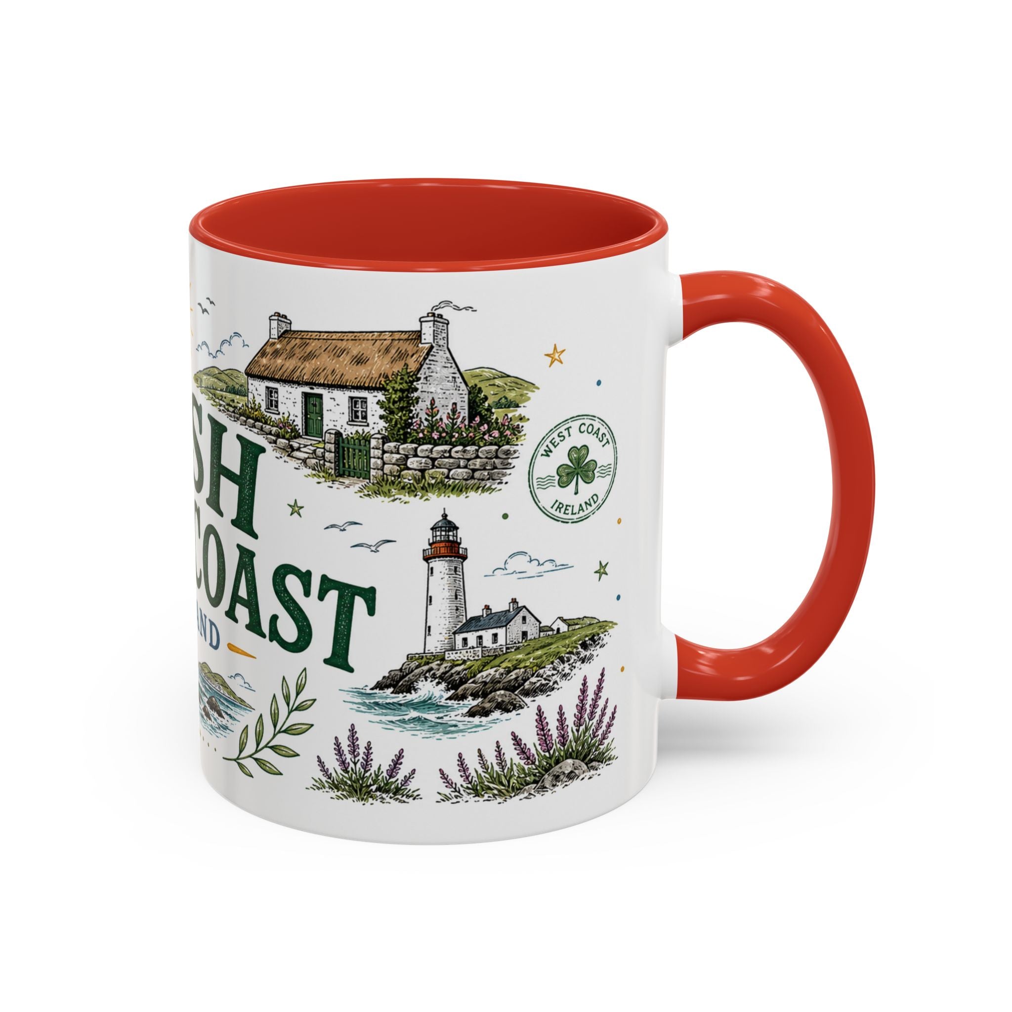 Irish West Coast Coffee Mug | Travel Destination Souvenir Gift | Accent Color Ceramic 11oz 15oz