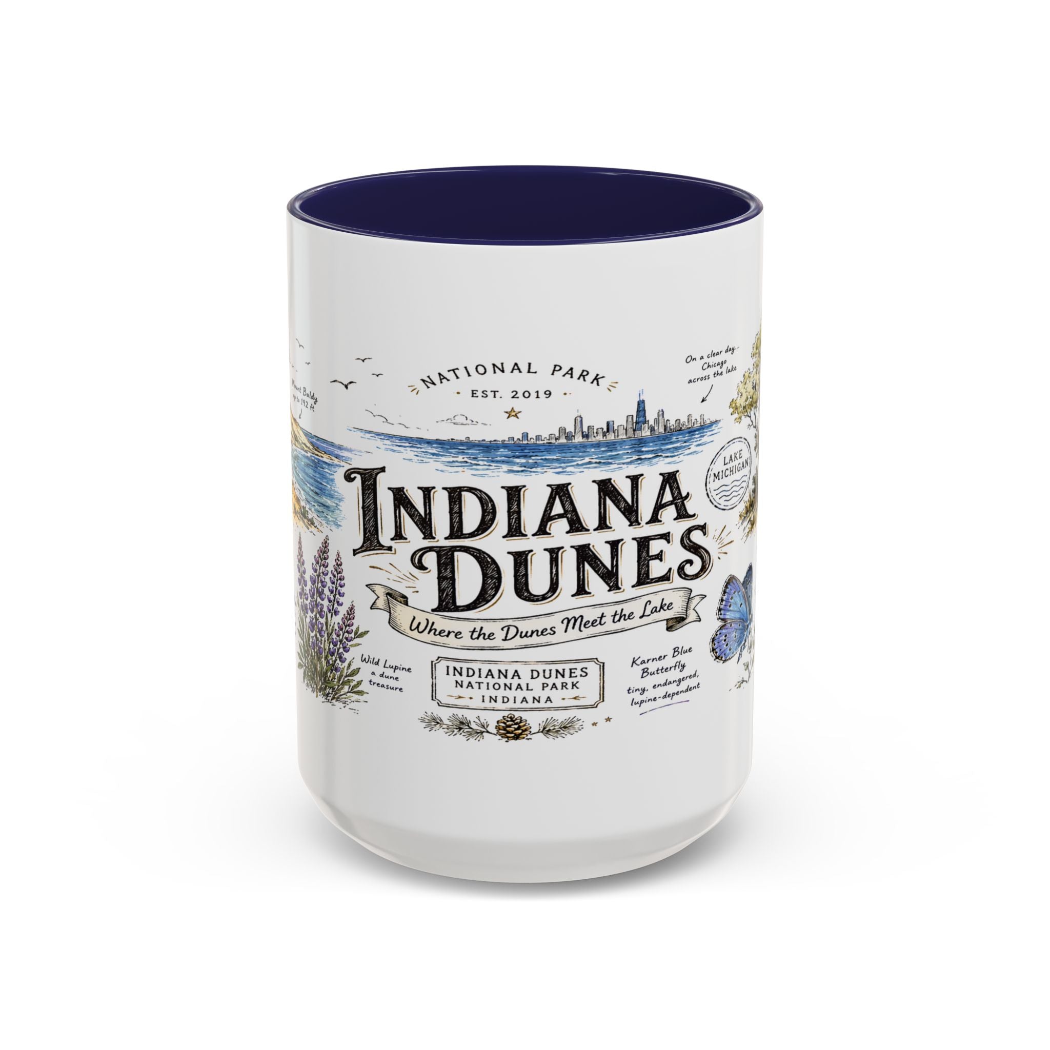 Indiana Dunes National Park Coffee Mug | Indiana Lake Michigan Beach Gift | Accent Color Ceramic 11oz 15oz
