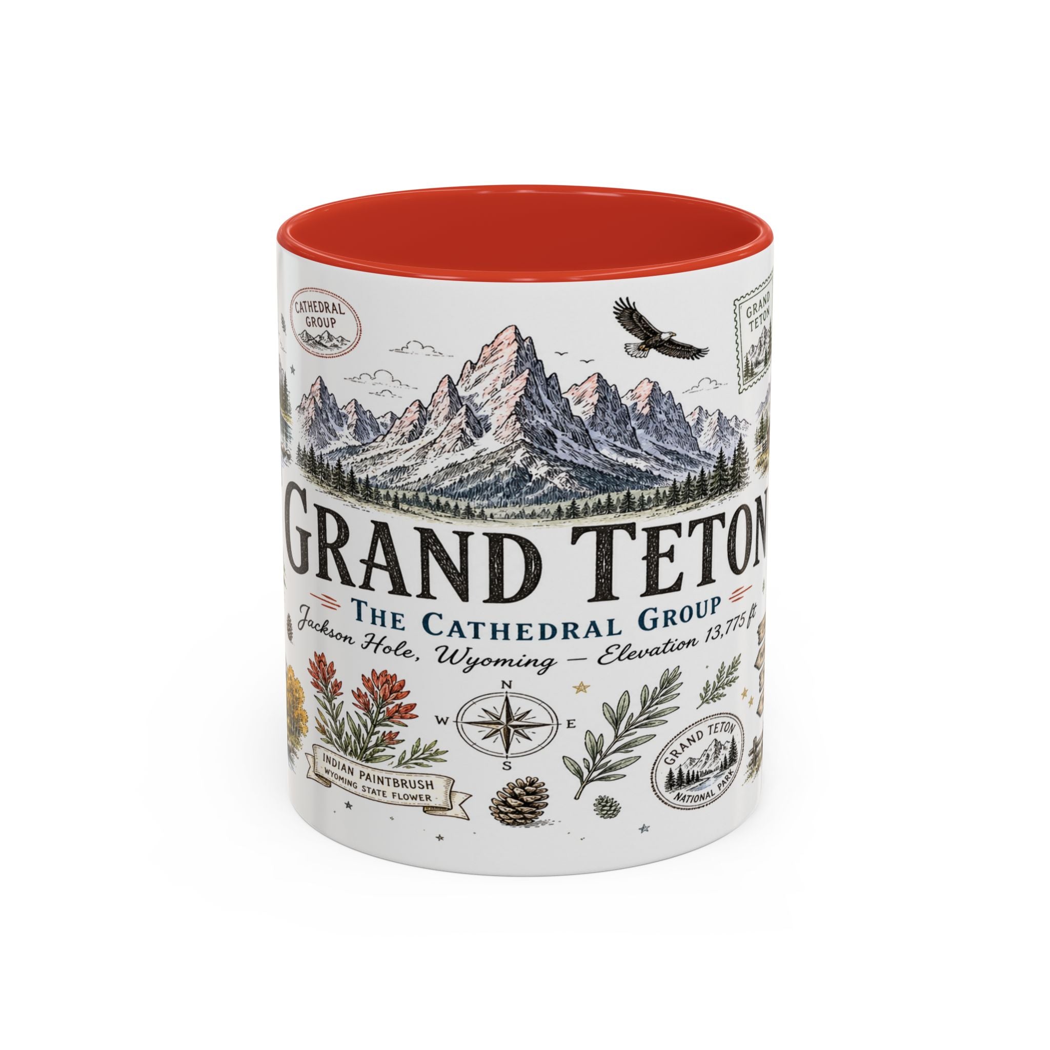 Grand Teton Coffee Mug | National Park Hiking Wyoming Gift | Accent Color Ceramic 11oz 15oz