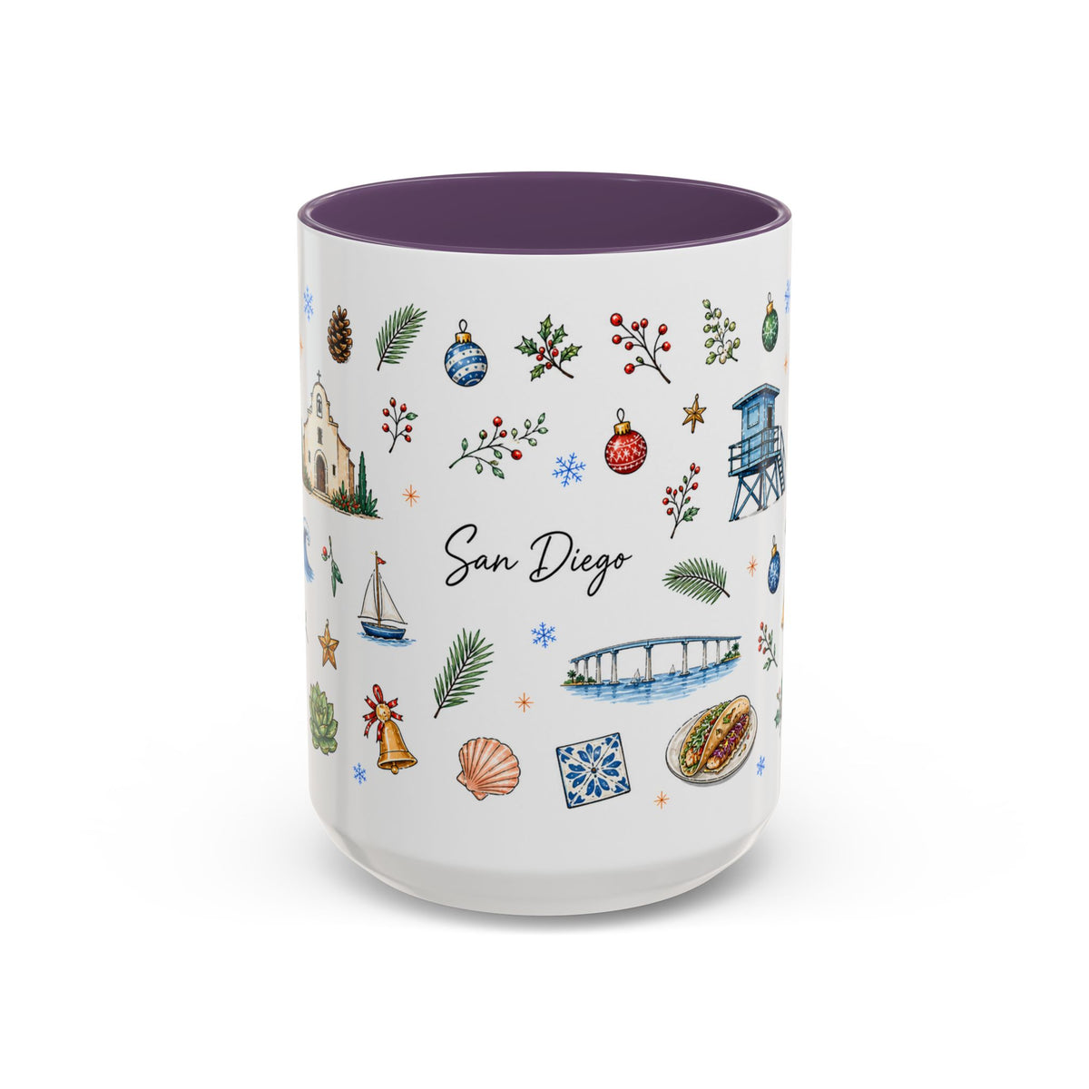 San Diego Christmas Mug | Watercolor City Souvenir, Holiday Travel Gift (11oz/15oz)