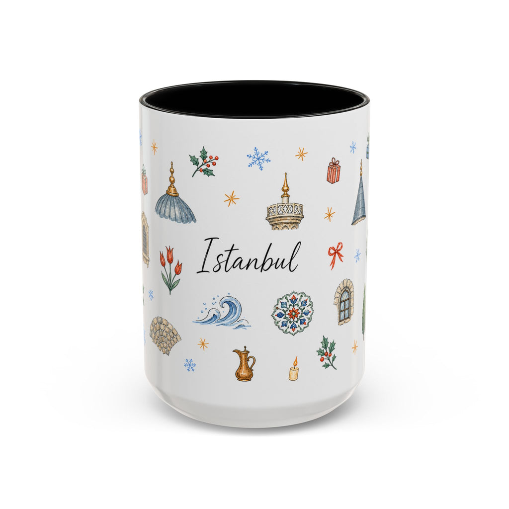 Istanbul Christmas Mug | Watercolor Travel Souvenir | Holiday Gift | Accent Ceramic Coffee Cup 11oz 15oz