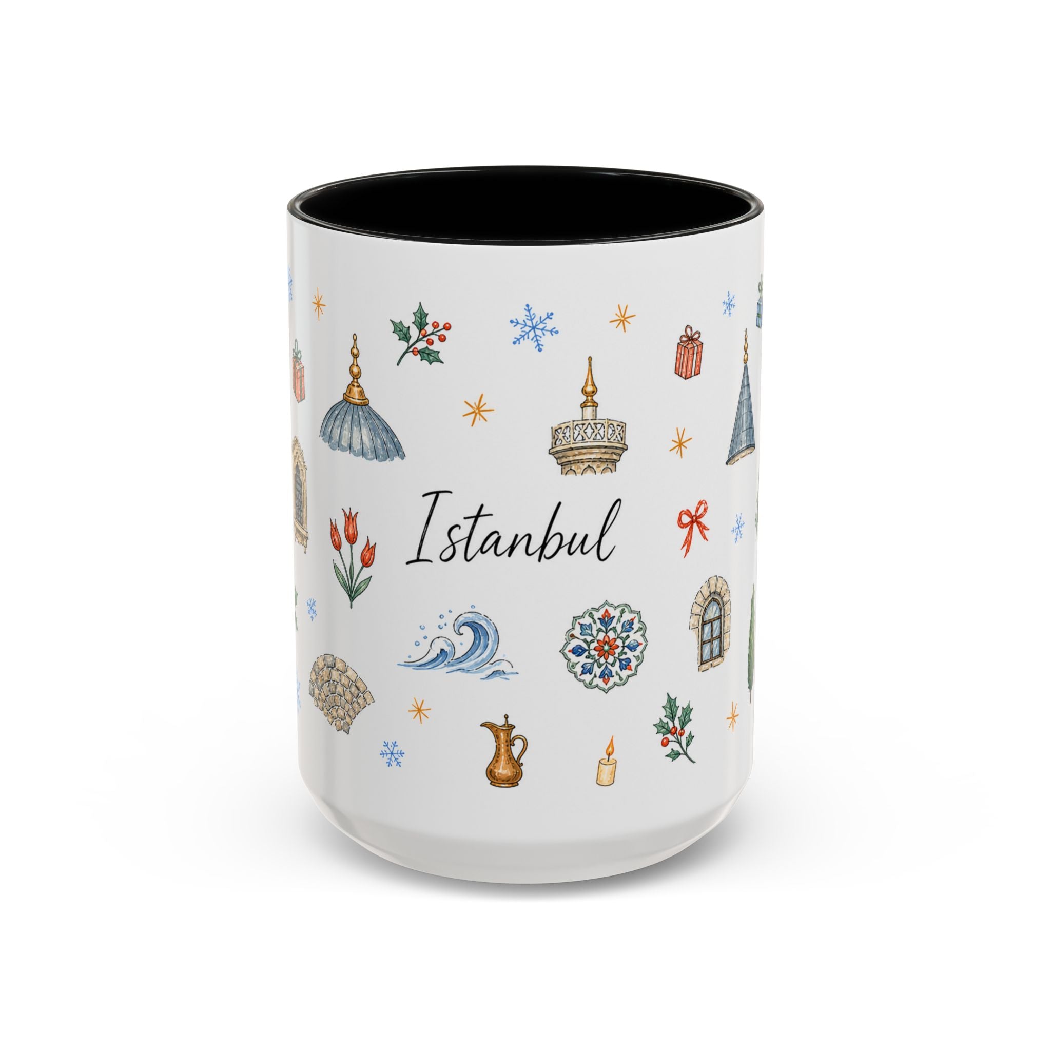 Istanbul Christmas Mug | Watercolor Travel Souvenir | Holiday Gift | Accent Ceramic Coffee Cup 11oz 15oz