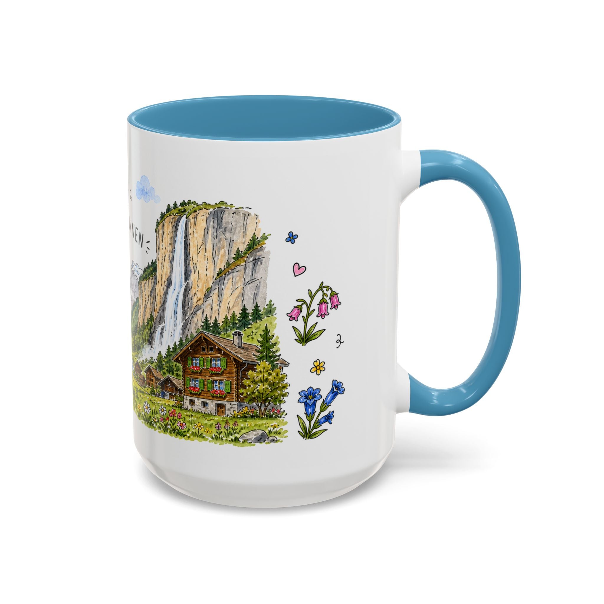 Lauterbrunnen Illustrated Travel Mug | Switzerland Souvenir Accent Coffee Mug | 11oz 15oz Ceramic Cup